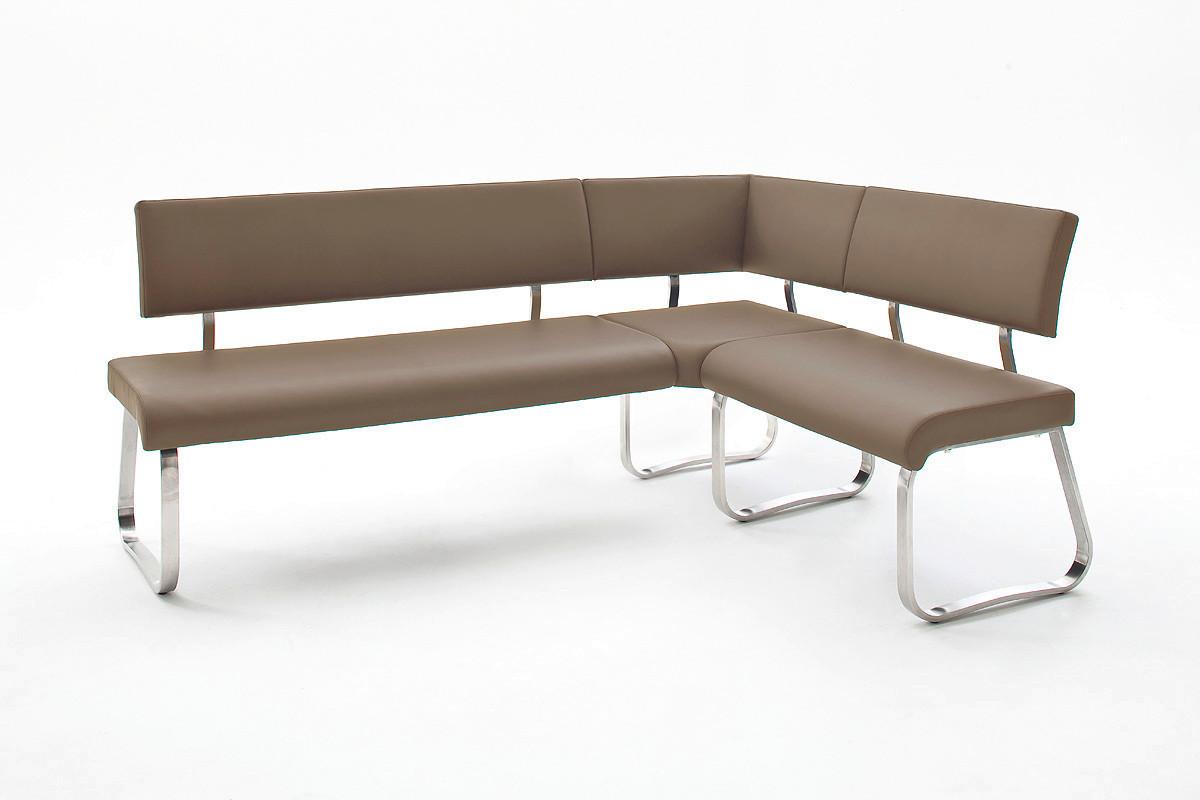 Eckbank Arco Leder Cappoccino B: 200 Cm - Edelstahlfarben/Cappuccino, Trend, Leder/Metall (200/150cm)