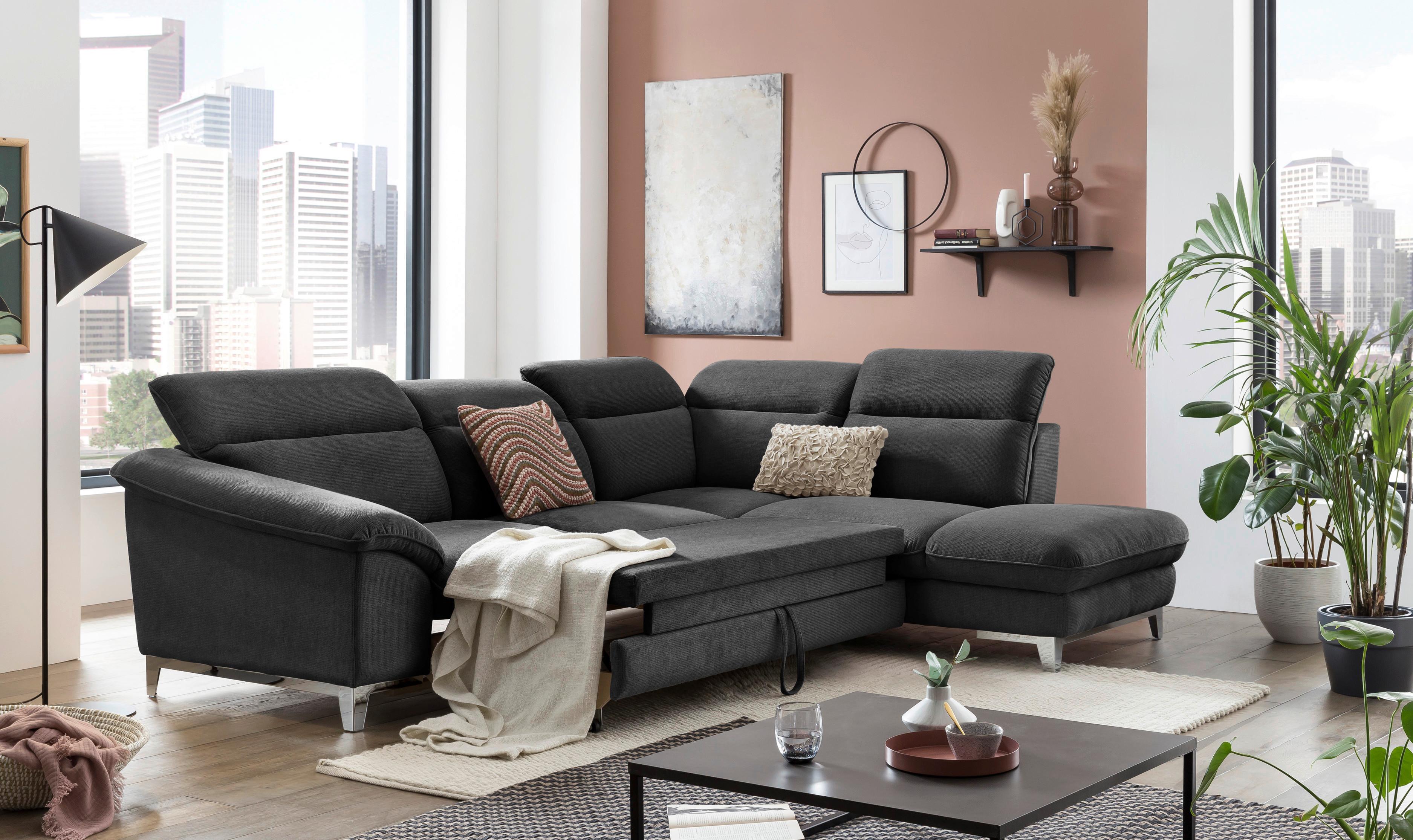 Ecksofa Mit Schlaffunktion Teresa Schwarz - Chromfarben/Schwarz, Design, Textil (293/232cm) - Livetastic