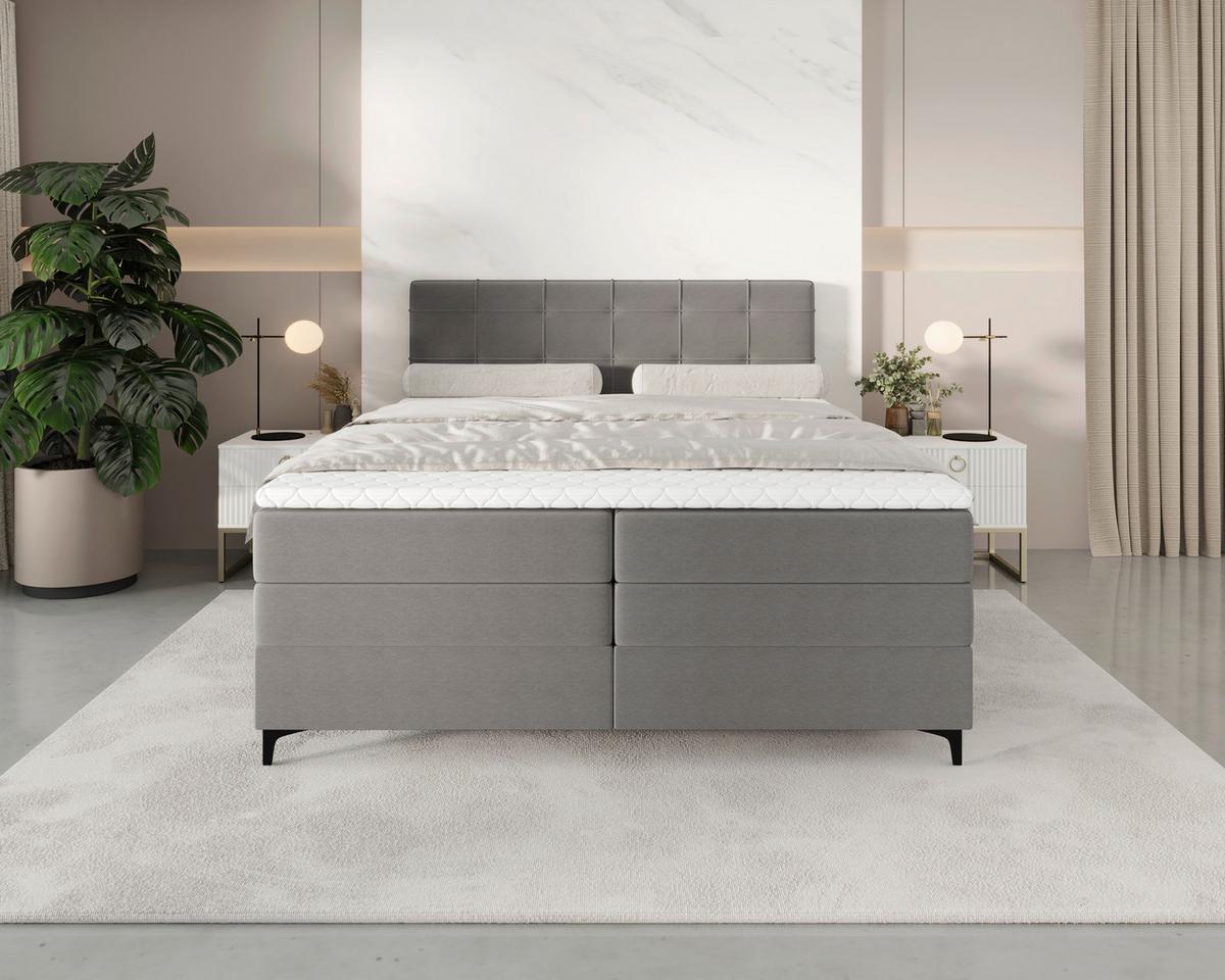 Boxspringbett Mitto mit Topper 180x200 cm - Schwarz/Grau, KONVENTIONELL, Textil/Metall (180/200cm)