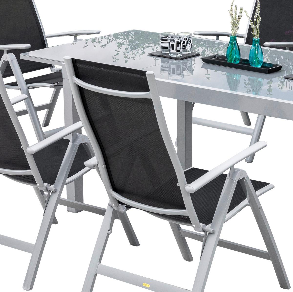 Gartengarnitur 7-Tlg. Carrara Metall/Textil - Schwarz, ROMANTIK / LANDHAUS, Textil/Metall - Ambia Garden
