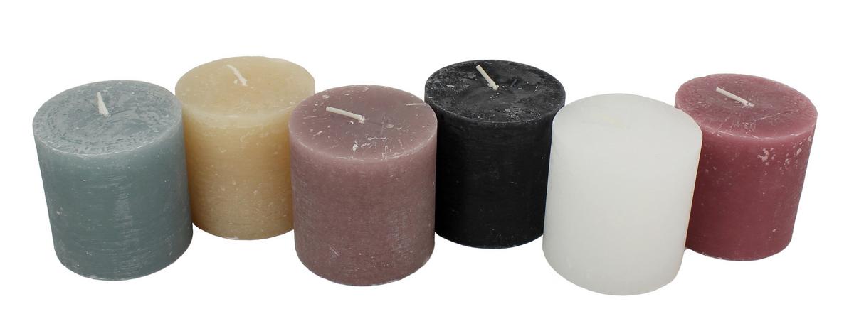 Válcová svíčka RUTH   - RUSTIK -AKT- - bílá/starorůžová, Romantický / Rustikální, textil/přírodní materiály (10/10cm) - Premium Living