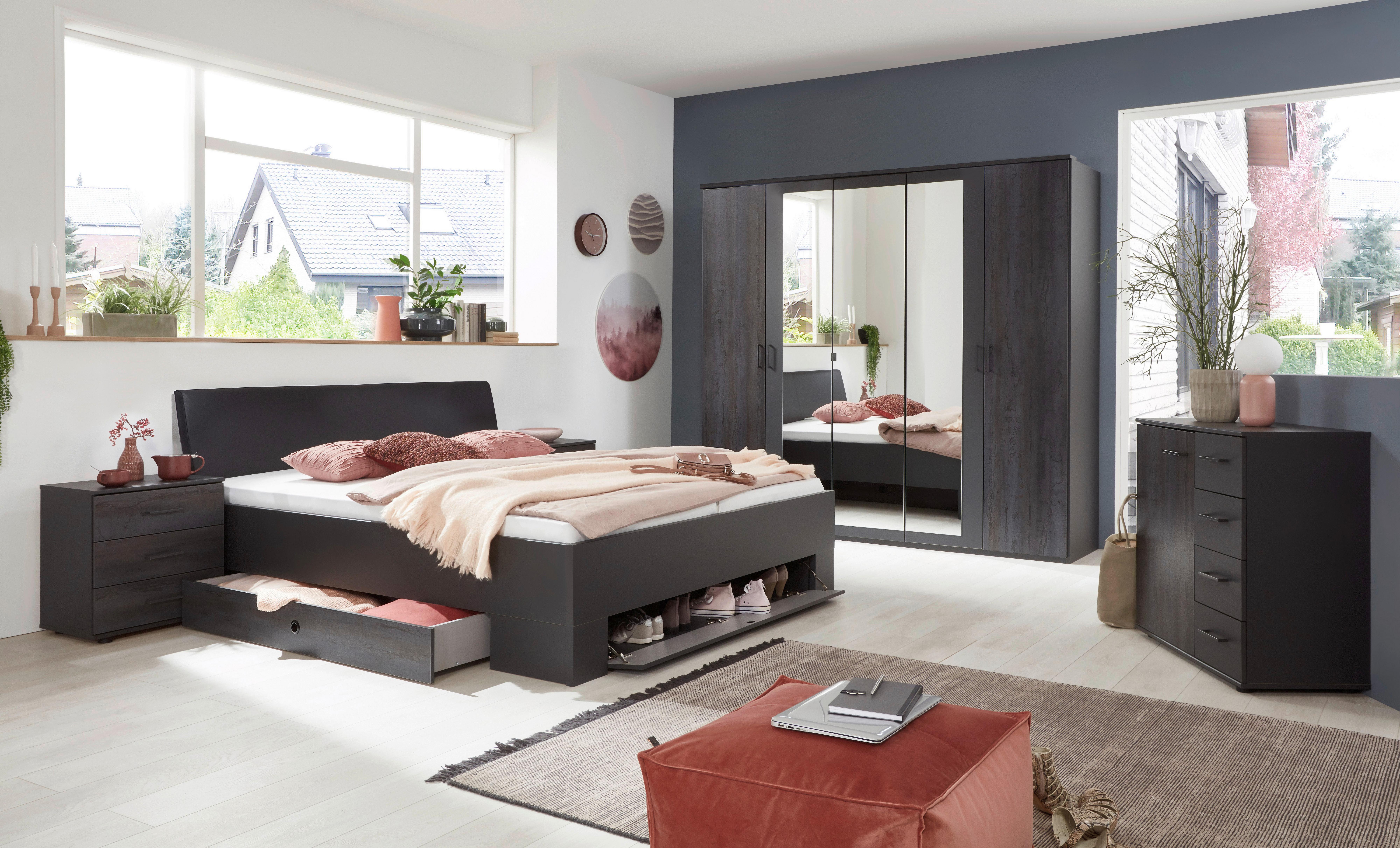 Bett Mit Bettlade 180x200 Kopenhagen Dunkelgrau - Dunkelgrau/Graphitfarben, Basics, Karton/Holzwerkstoff (180/200cm) - MID.YOU