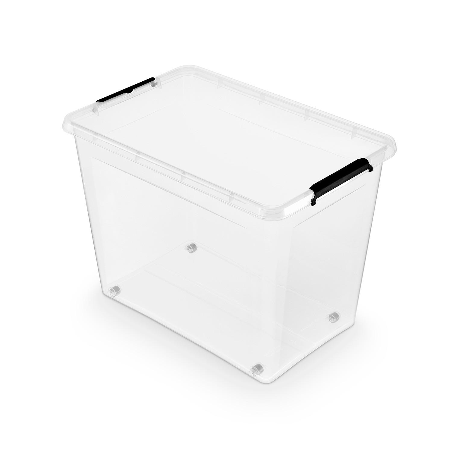 Aufbewahrungsbox mit Deckel Mila 80l, 58x39x43 cm - Transparent/Schwarz, Basics, Kunststoff (58/39/43cm) - Homezone