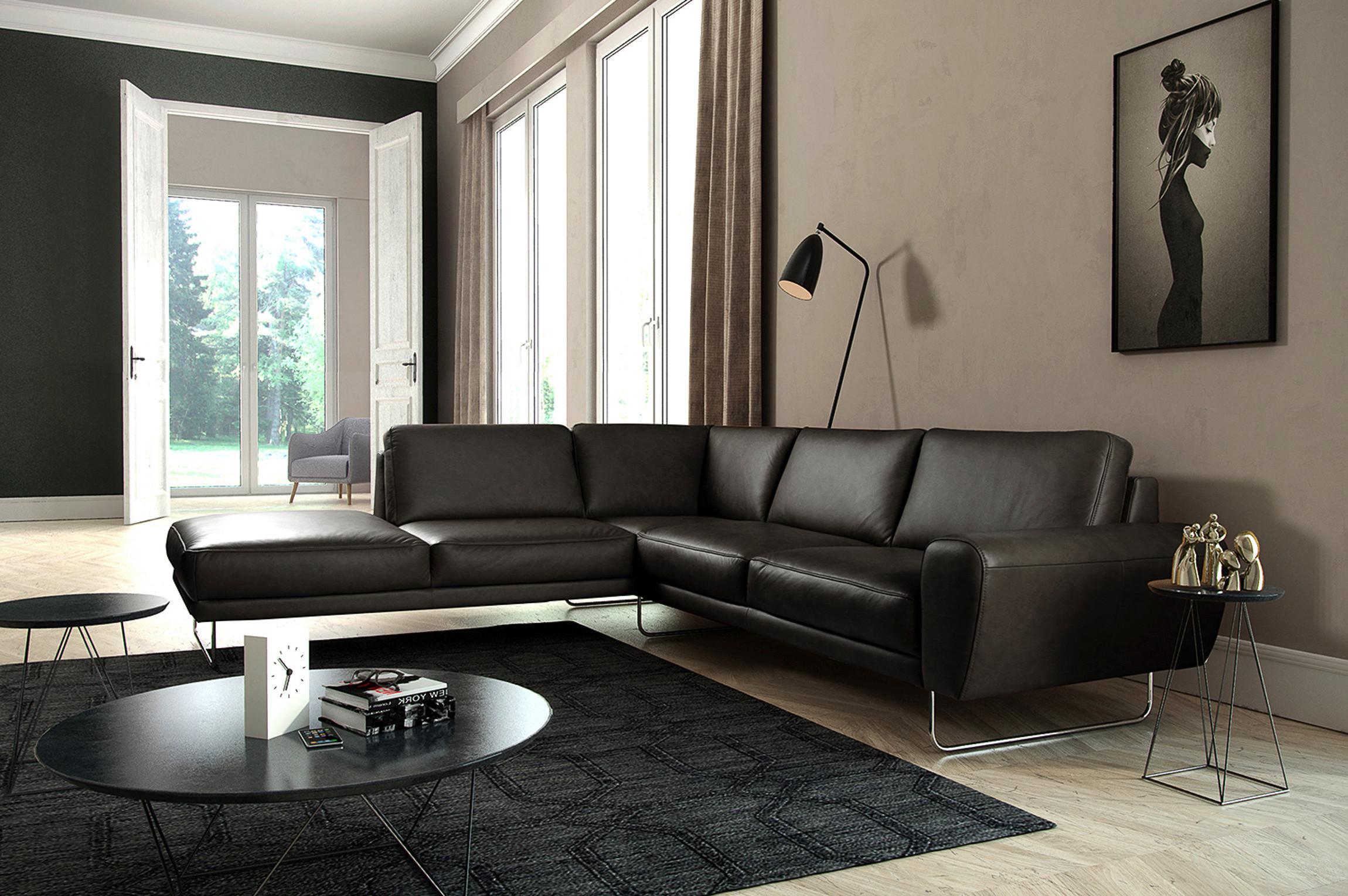 Ecksofa Spring Schwarz Chrom S: 250x273 Cm - Chromfarben/Schwarz, Design, Leder (250/273cm) - Livetastic