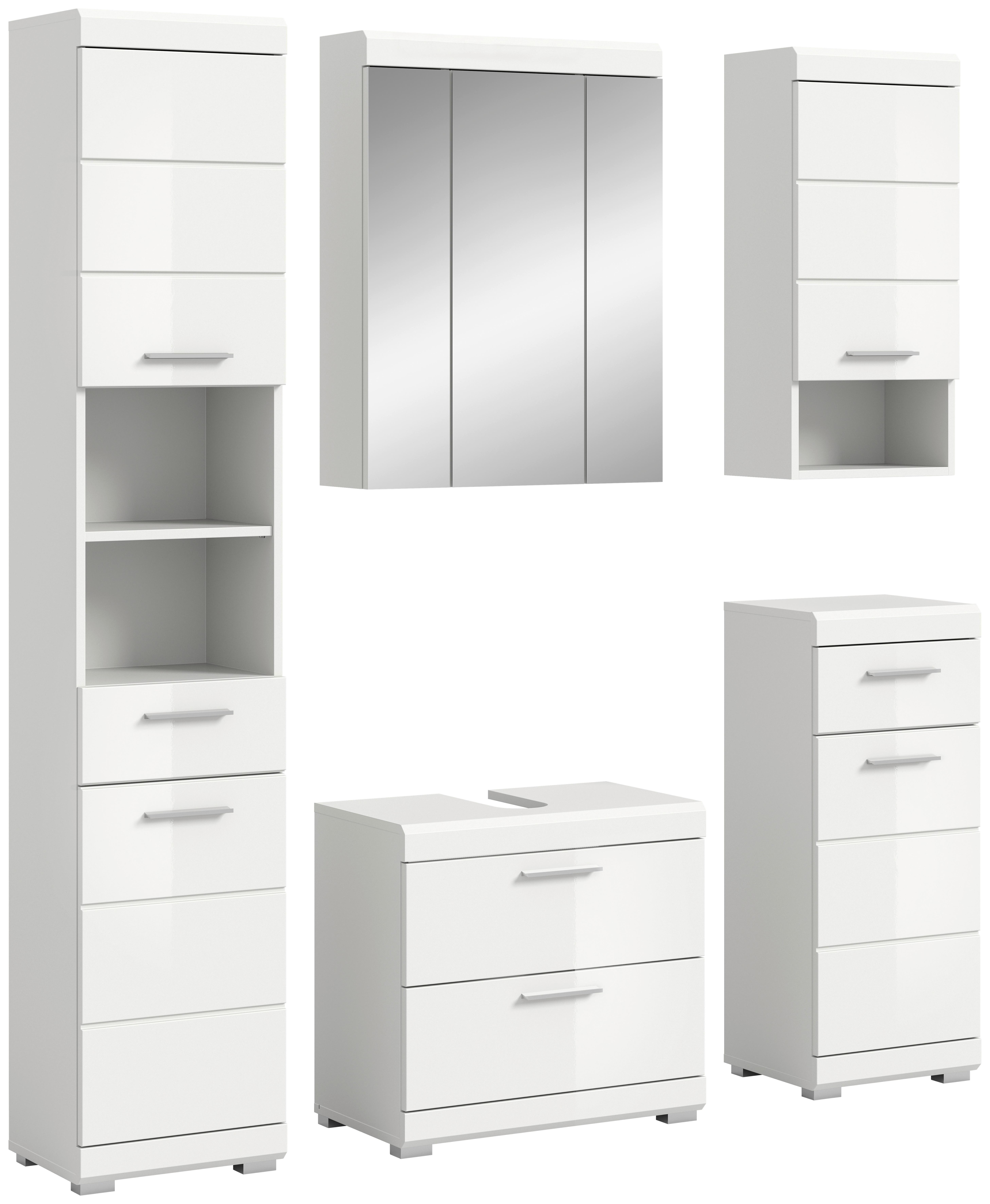 Badezimmer Scout Weiß B: 134 cm - Weiß Hochglanz/Silberfarben, MODERN, Glas/Holzwerkstoff (134cm) - MID.YOU