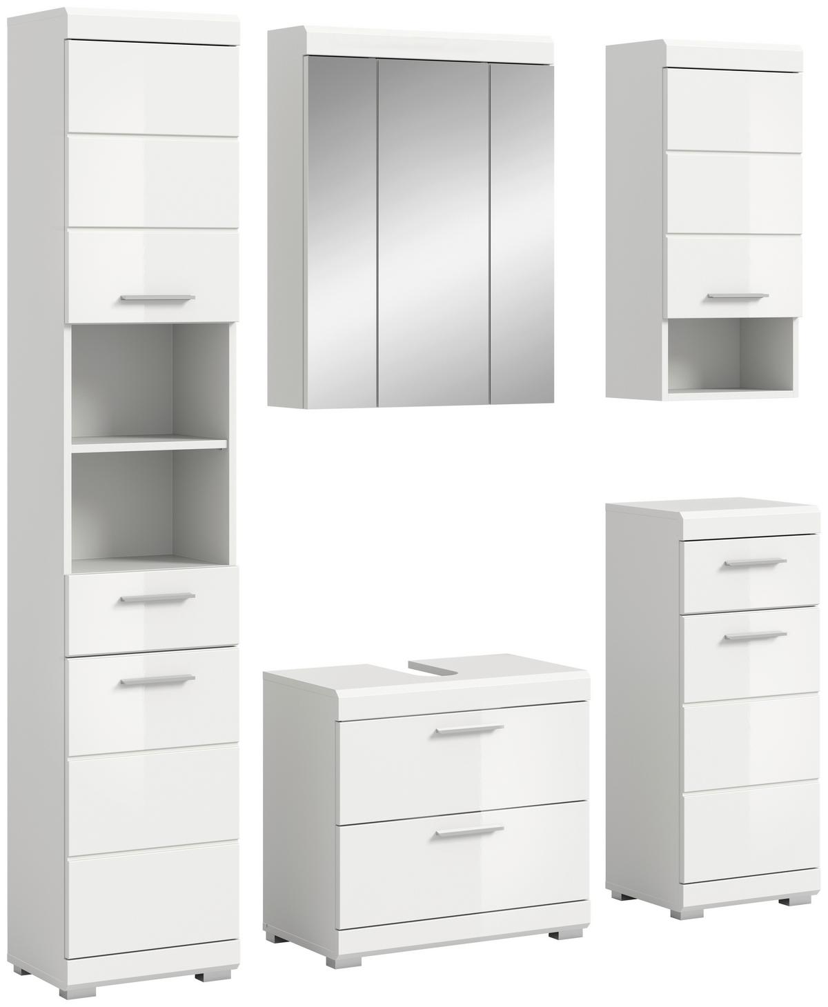 Badezimmer Scout Weiß B: 134 cm - Weiß Hochglanz/Silberfarben, MODERN, Glas/Holzwerkstoff (134cm) - MID.YOU