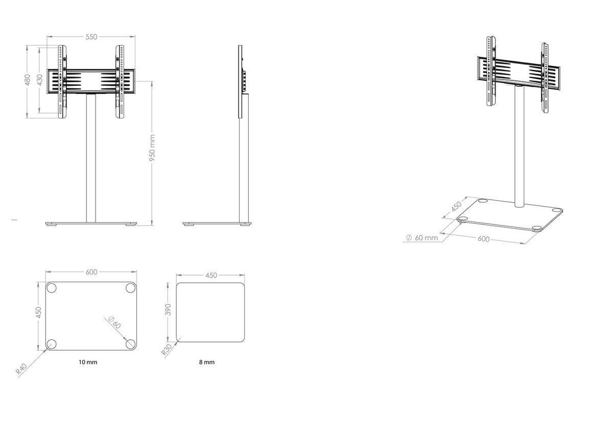 Tv-rack Bis 70“ Schwenkbar Alani Max. 35 Kg - Klar/Silberfarben, KONVENTIONELL, Glas/Metall (60/95/45cm)