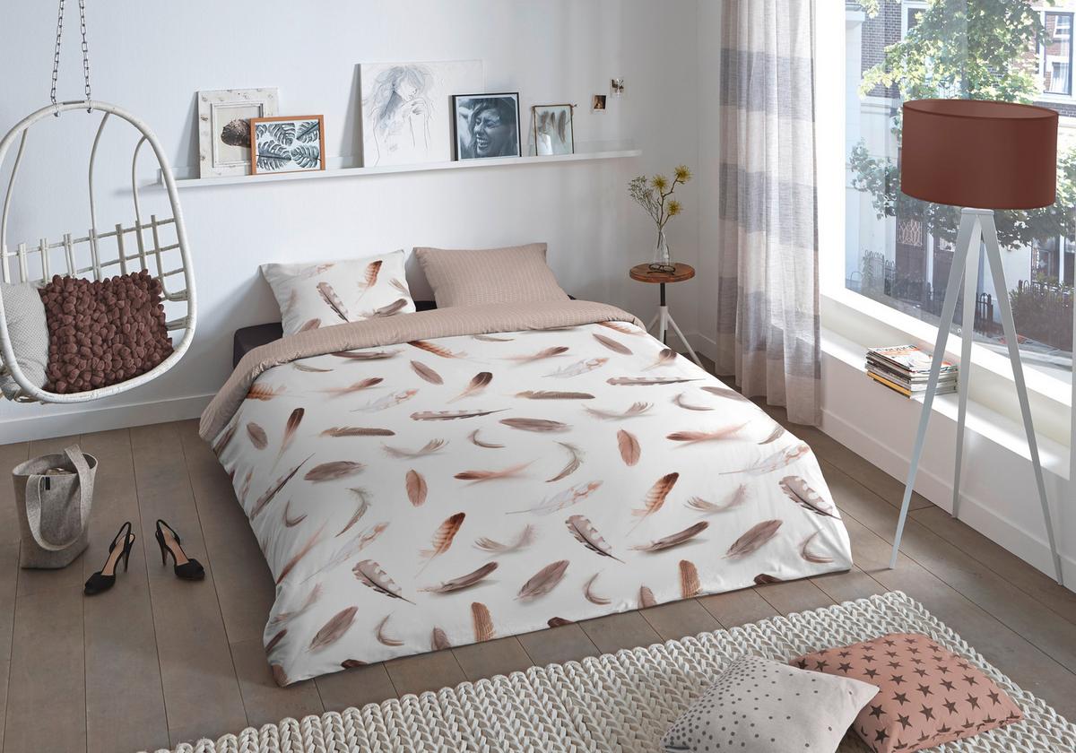BETTWÄSCHE FEATHERS - Sandfarben/Weiß, Design, Textil (140/200cm)