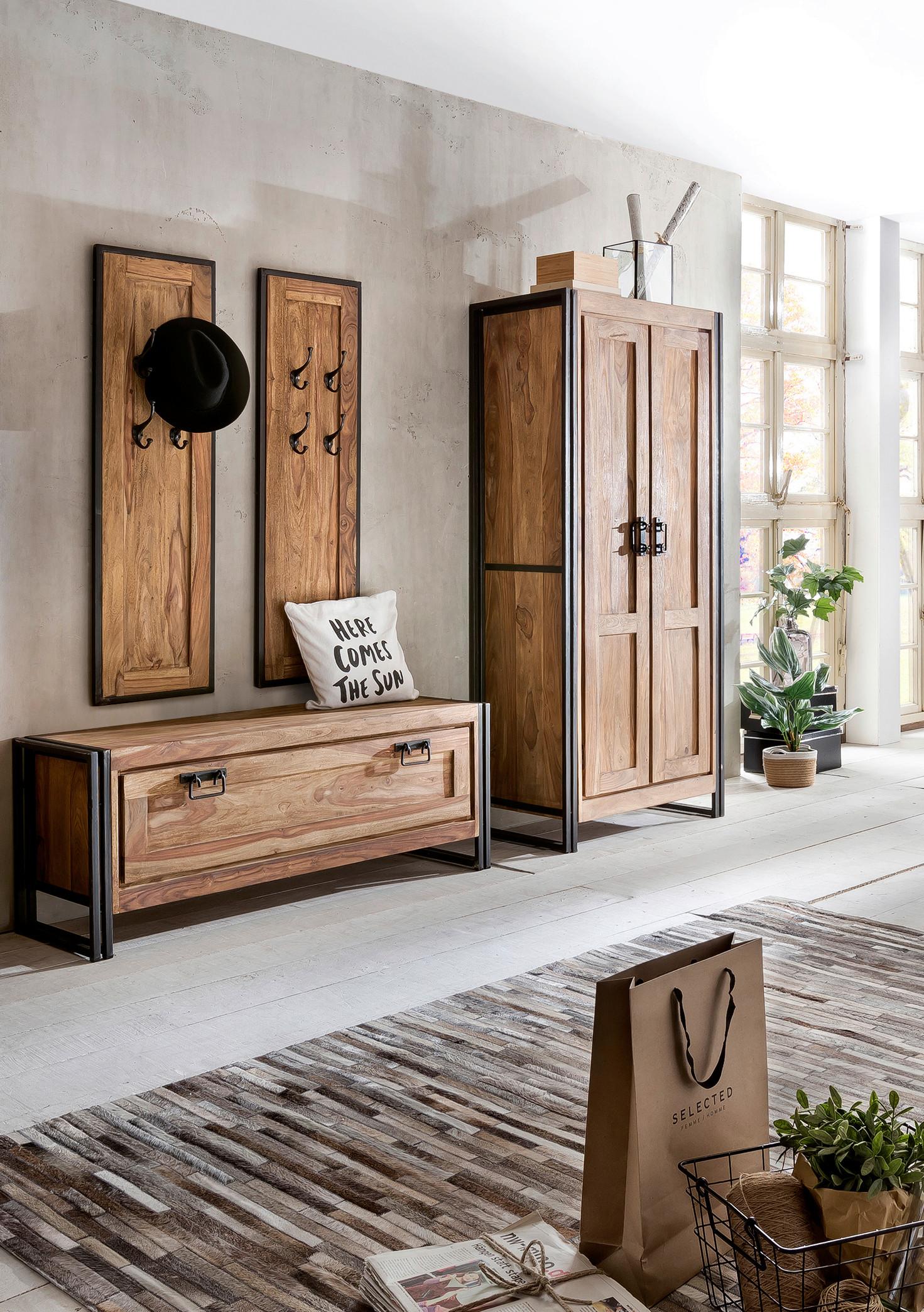 Garderobe Dielen Naturfarben/Schwarz B: 215cm - Schwarz/Naturfarben, Design, Holz/Metall (215/180/45cm) - MID.YOU