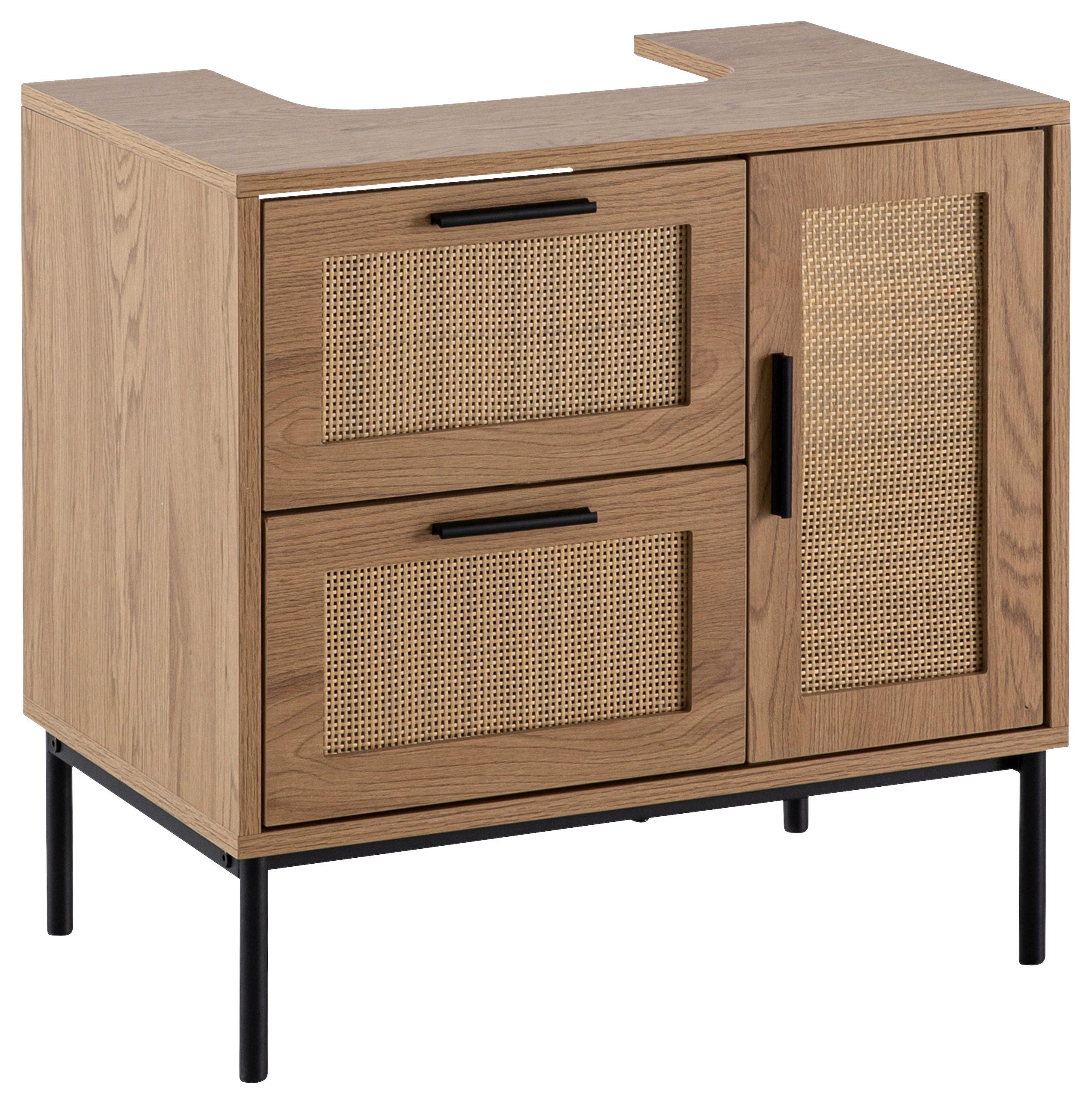 Waschbeckenunterschrank Eichefarben, B: 60 cm - Eichefarben/Schwarz, Design, Holzwerkstoff (60/60/40cm) - MID.YOU