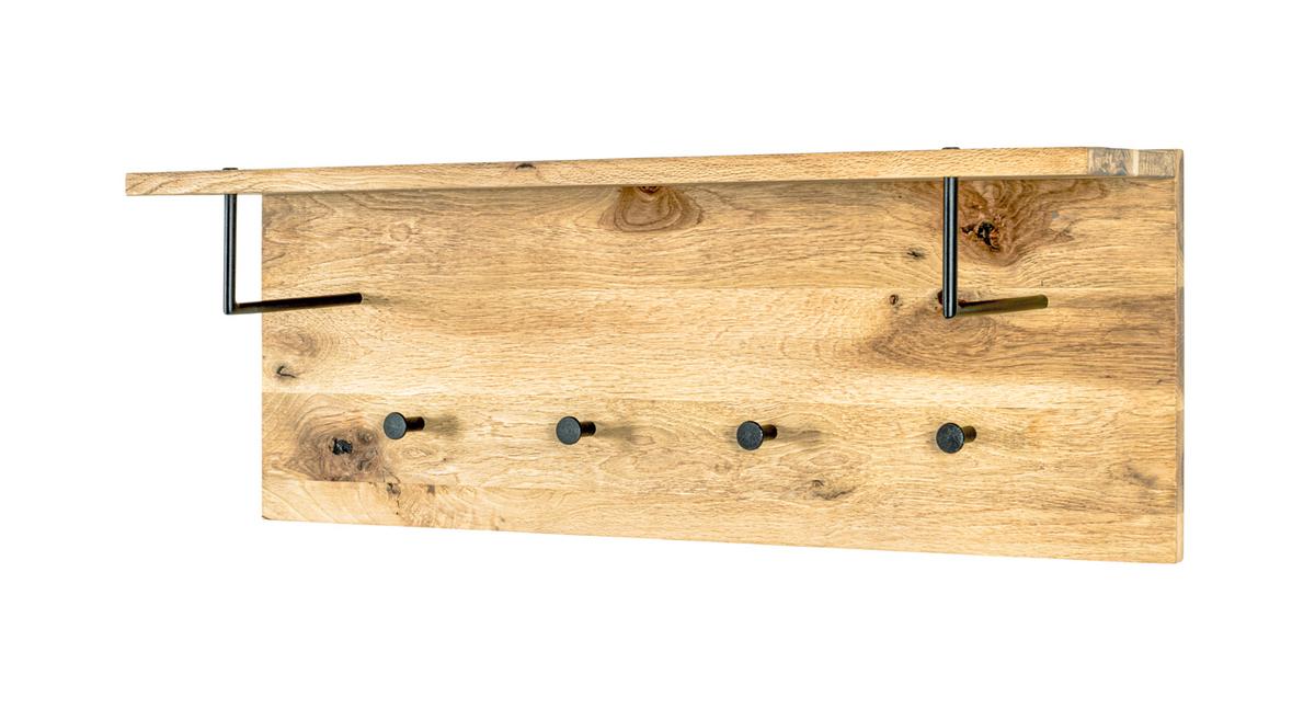 Garderobenpaneel Eiche Massiv Hutablage 4 Haken B: 80 Cm - Eichefarben/Schwarz, Basics, Holz/Metall (80/30/20cm)