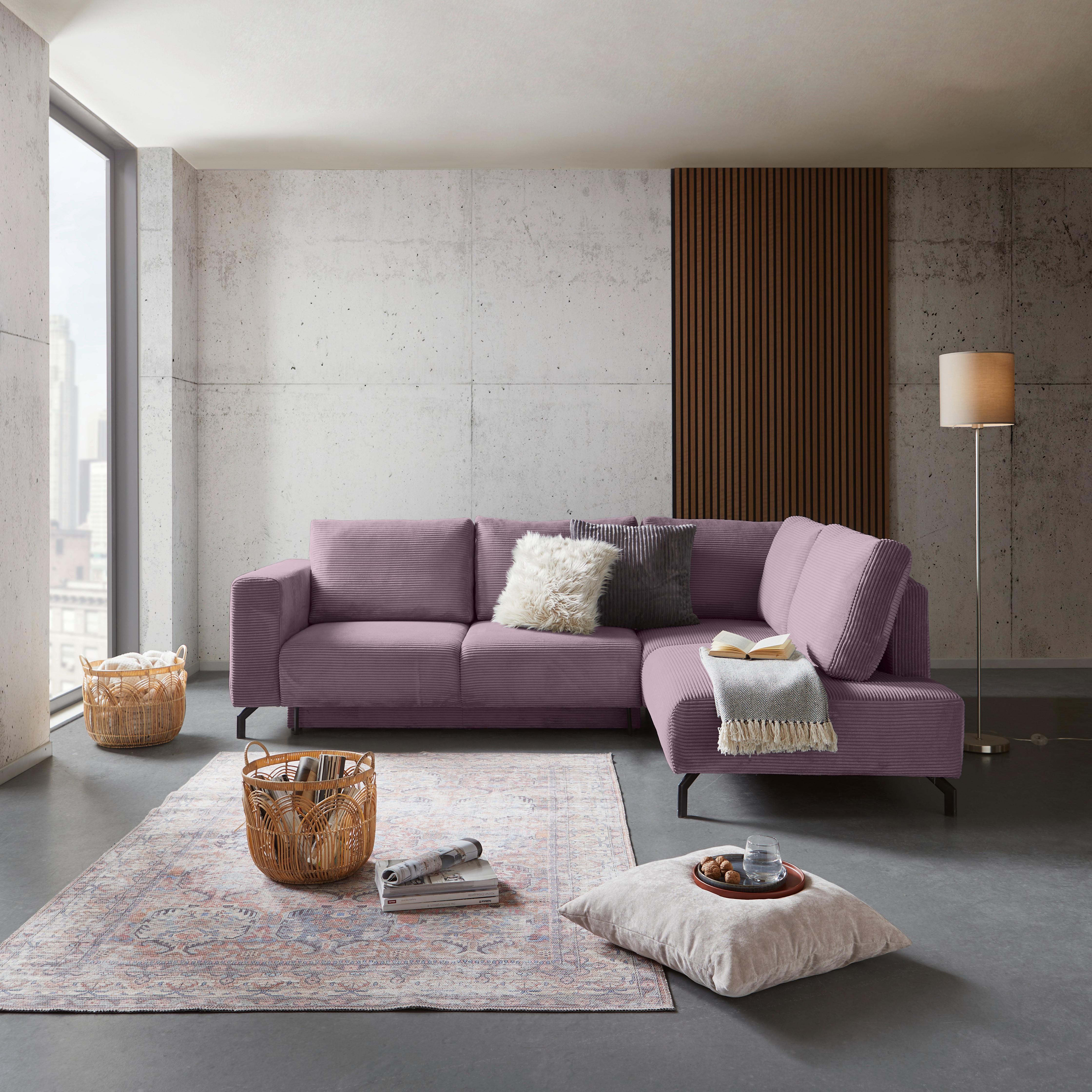 Ecksofa Veni Ecke R - Lila/Schwarz, MODERN, Textil (272/210cm) - Ondega