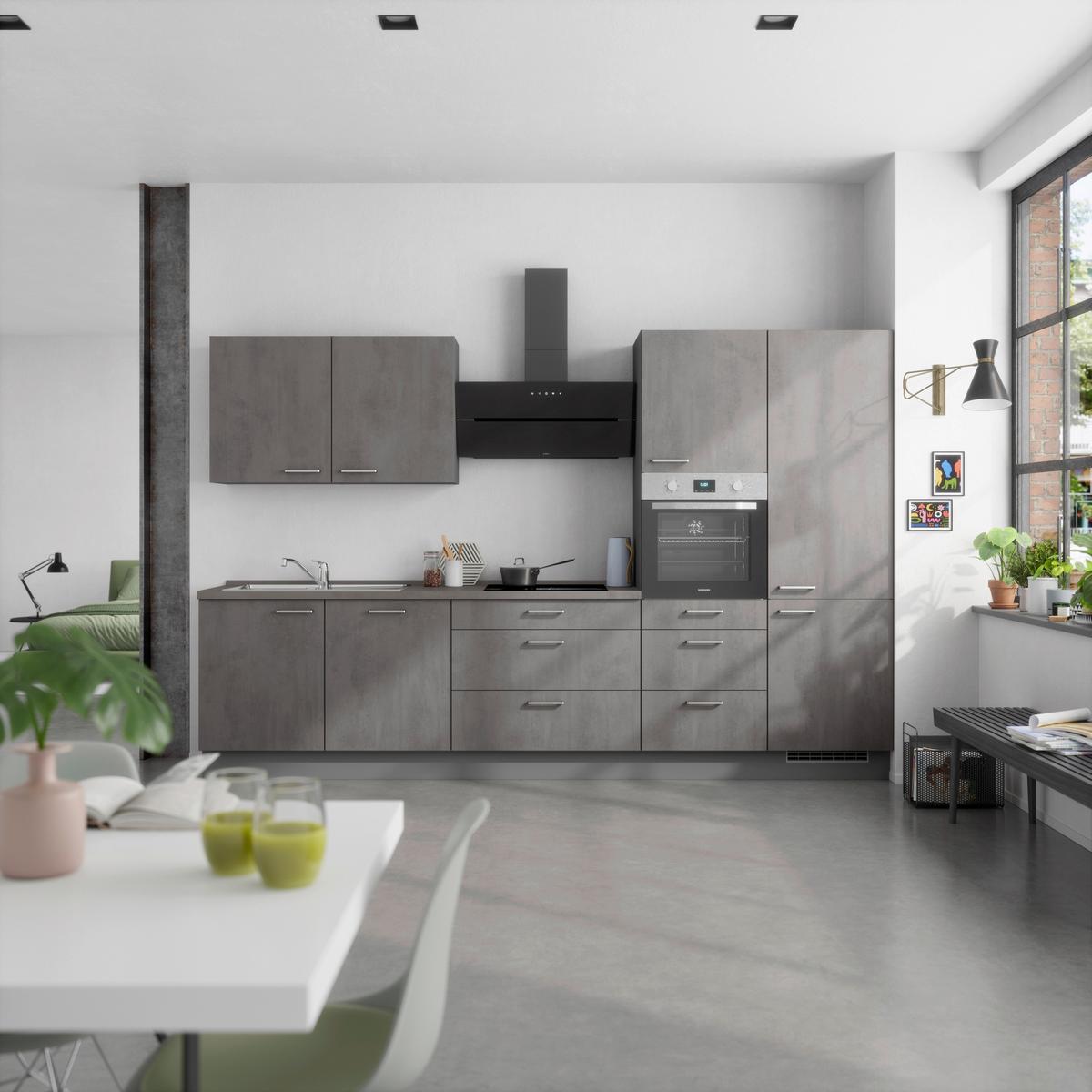 Kuchynská linka 330 cm, bridl.šedý betón/bridl.šedá - farba ušľachtilej ocele/bridlicová, Modern, kov/kompozitné drevo (330cm) - Nobilia