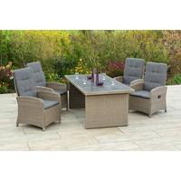 Gartengarnitur 5-tlg. Atrani Textil/Glas/Metall/Kunststoff - Schieferfarben/Beige, KONVENTIONELL, Glas/Kunststoff - Gardenson