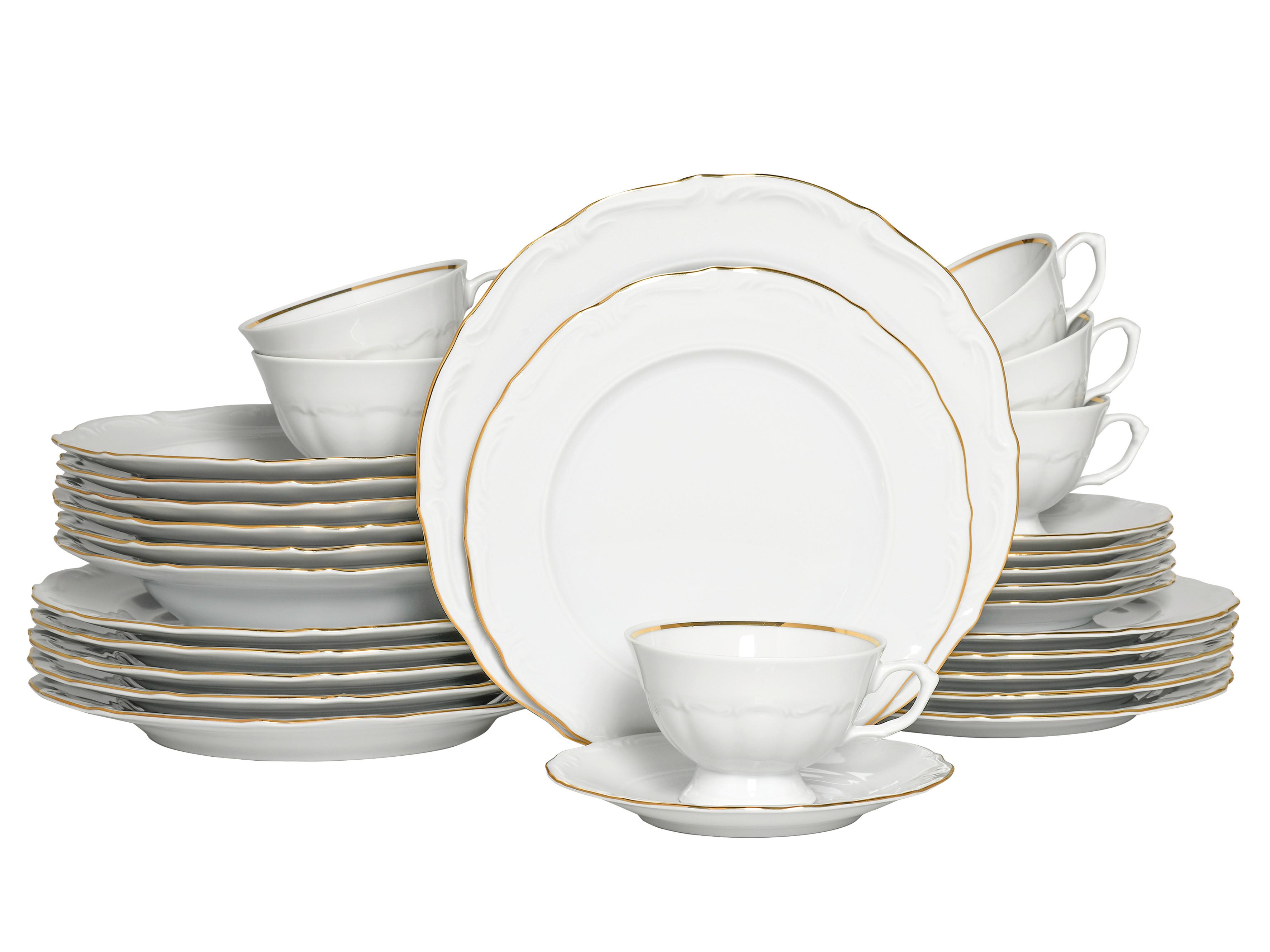 Kombiservice Maria Theresia Weiß, Goldfarben L: 44 cm - Goldfarben/Weiß, Basics, Keramik (44/28/33cm) - Creatable