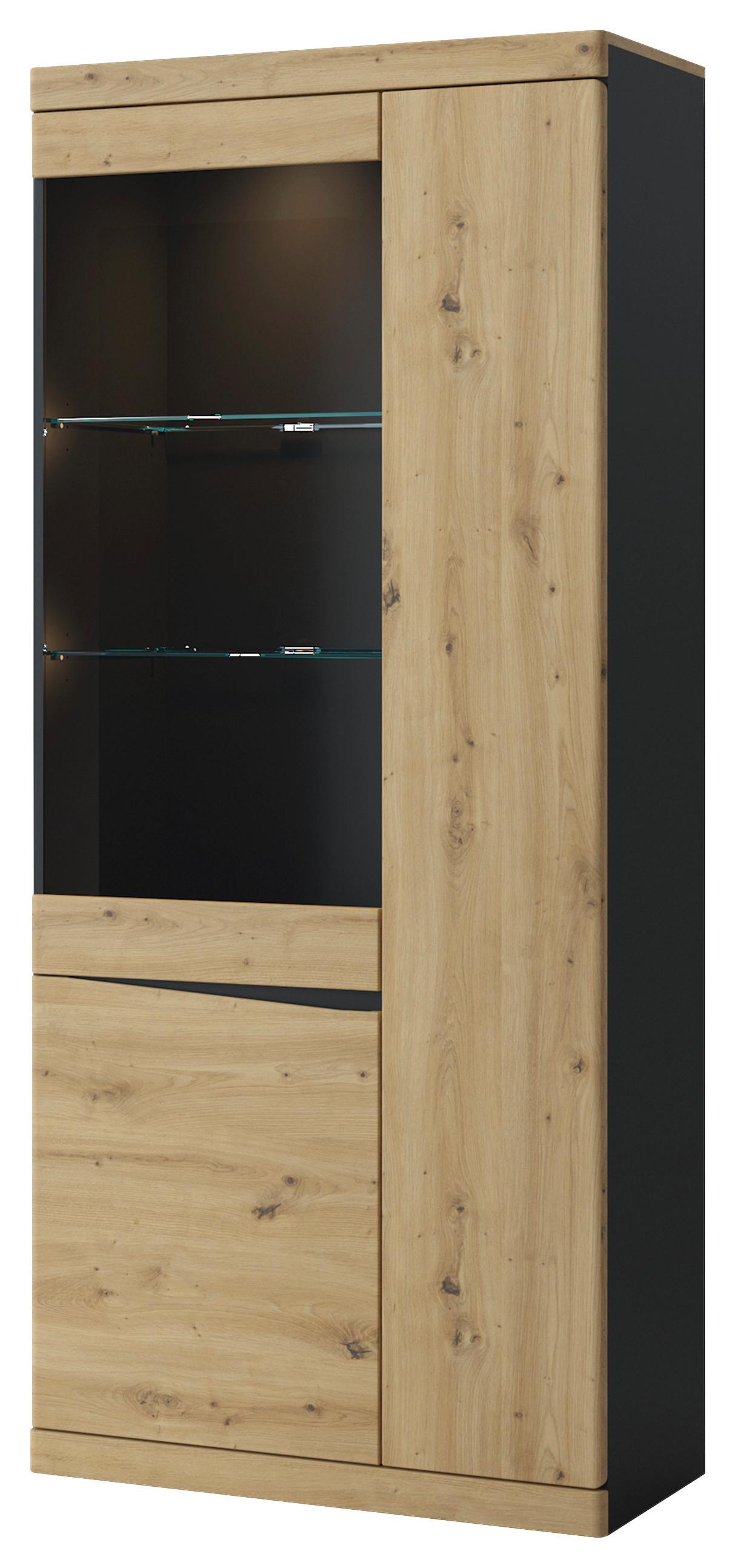 Vitrine Turino Eiche Artisan Anthrazit B: 86 cm - Eichefarben/Anthrazit, Trend, Glas/Holzwerkstoff (86/196,5/39,9cm)