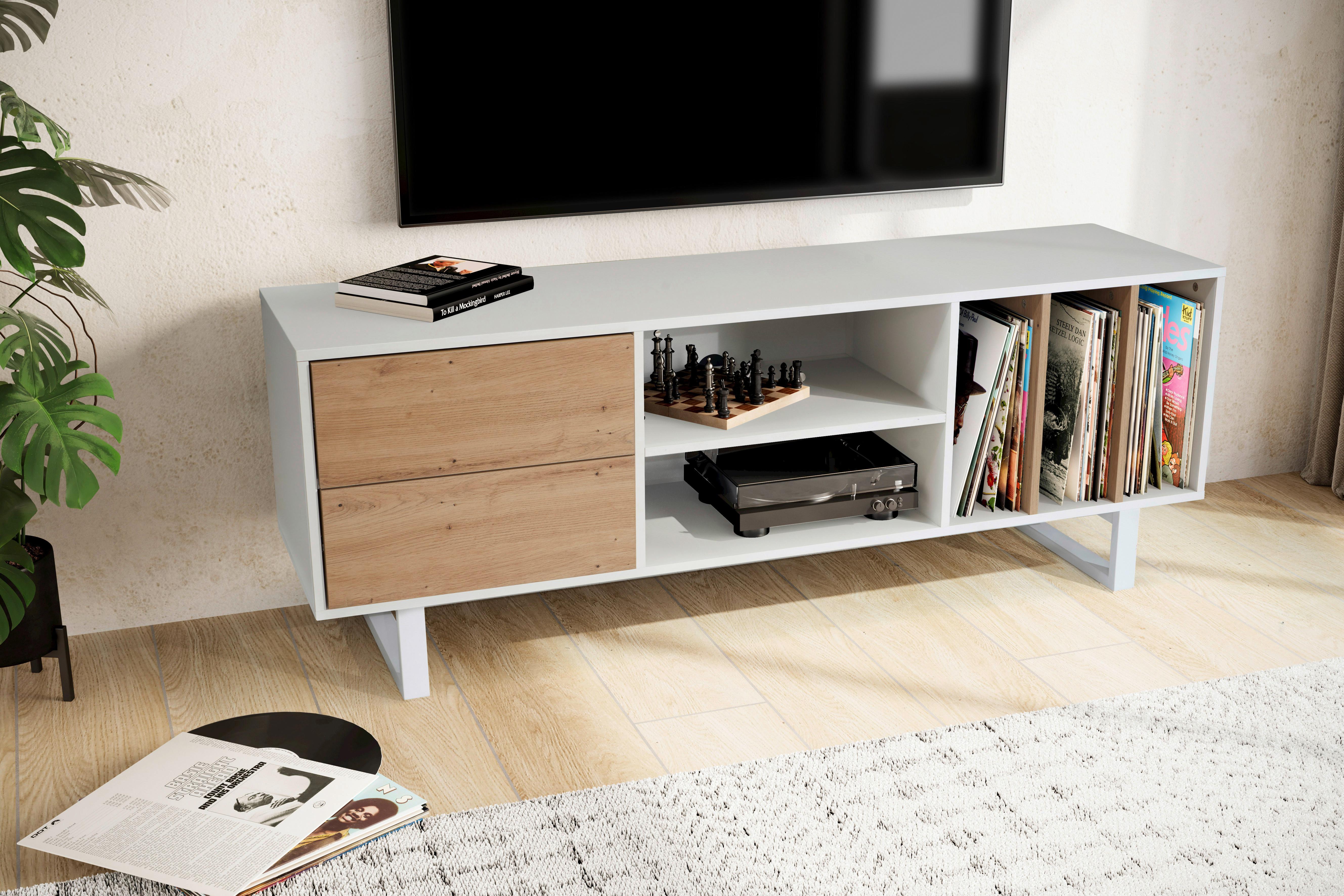 Nízka komoda EVA - biela/farba duba, Design, kov/kompozitné drevo (150/55/40cm) - Livetastic