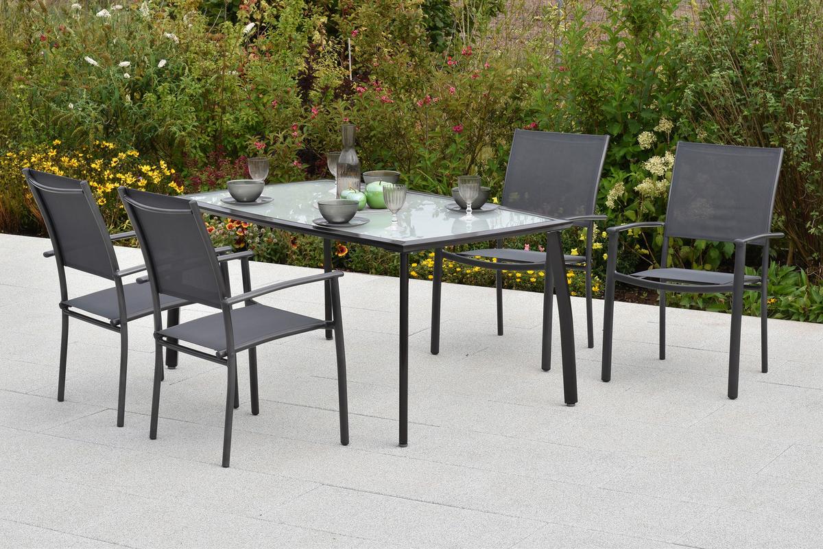 Gartenset Milano - Graphitfarben/Grau, MODERN, Textil/Metall - Gardenson