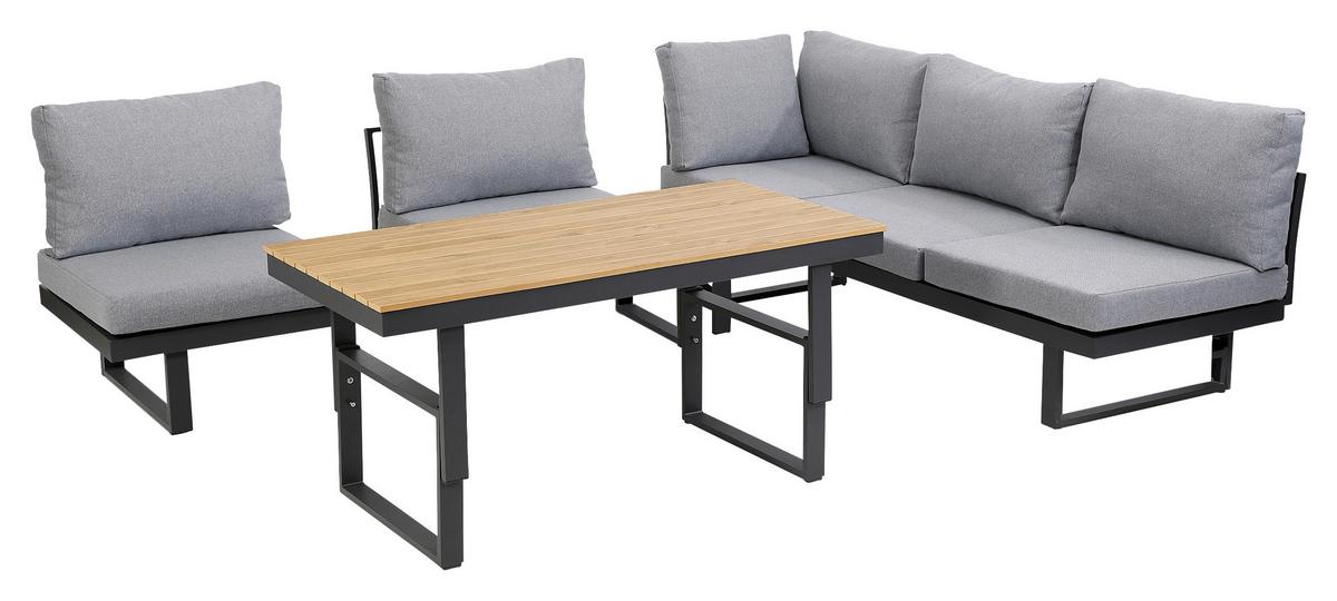 Loungegarnitur 3-Tlg San Jose aus Metall mit Kissen - Anthrazit/Braun, MODERN, Holz/Textil (210/75/210cm) - Gardenson