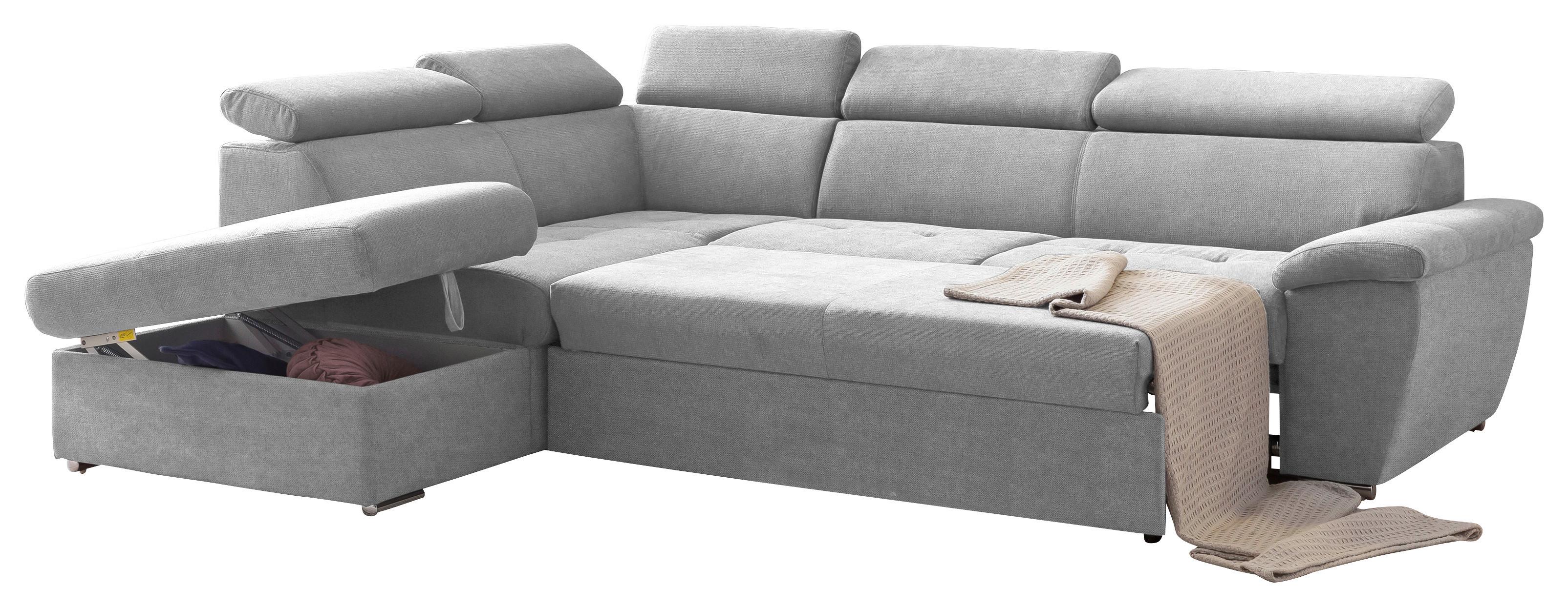 Ecksofa Mit Schlaffunktion Und Bettkasten Antero Grau - Chromfarben/Schwarz, Design, Textil (216/262cm) - Livetastic