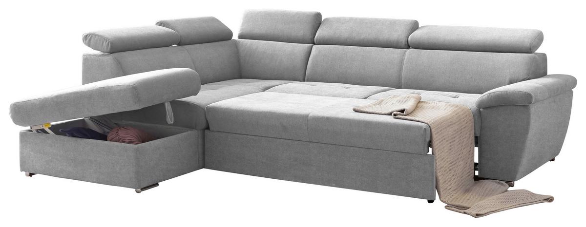 Ecksofa mit Schlaffunktion und Bettkasten Antero Grau - Chromfarben/Schwarz, Design, Textil (216/262cm) - Livetastic