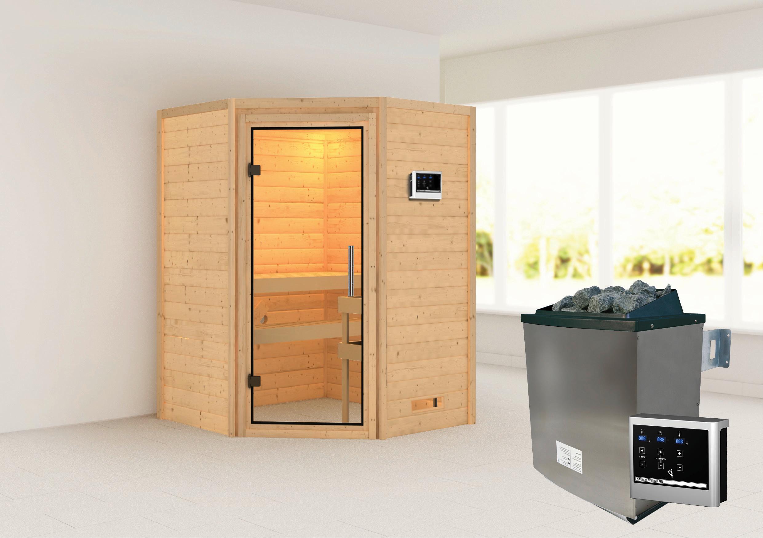 Sauna Grenoble 2 mit Ext. Steuerung 145x187x145 cm - Naturfarben, Basics, Holz (145/187/145cm) - Karibu