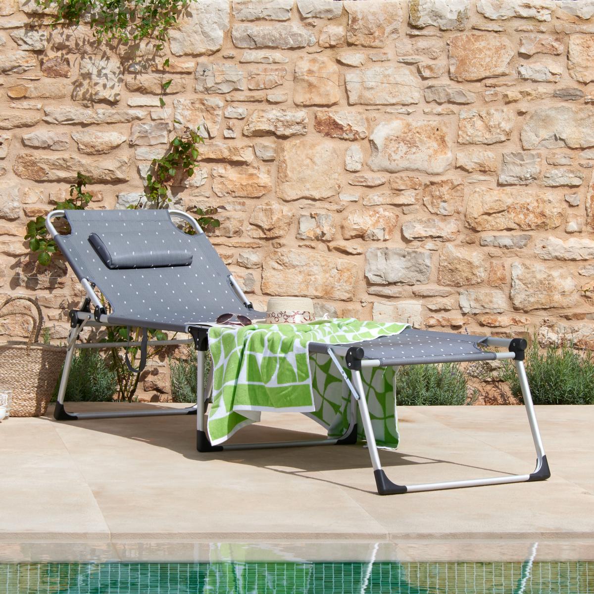 Sonnenliege Lucca Aluminium, Textillehne Verstellbar - Grau, MODERN, Textil/Metall (227qm) - Greemotion