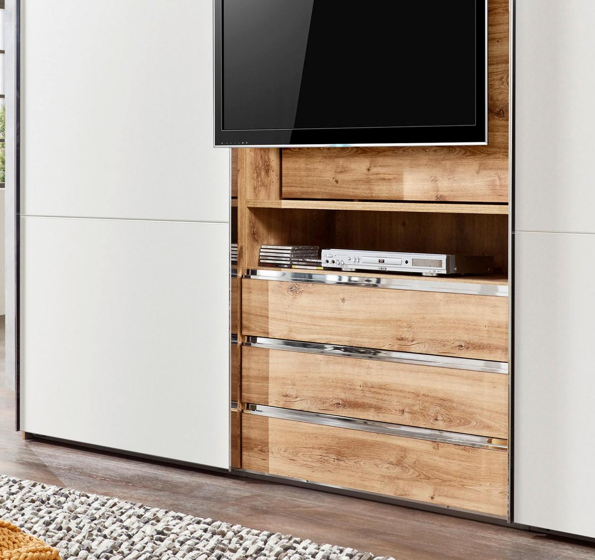 Schwebetürenschrank  Mit Regal B: 300 Cm Magic, Weiß/eichef. - Eichefarben/Weiß, MODERN, Holzwerkstoff (300/216/65cm) - MID.YOU