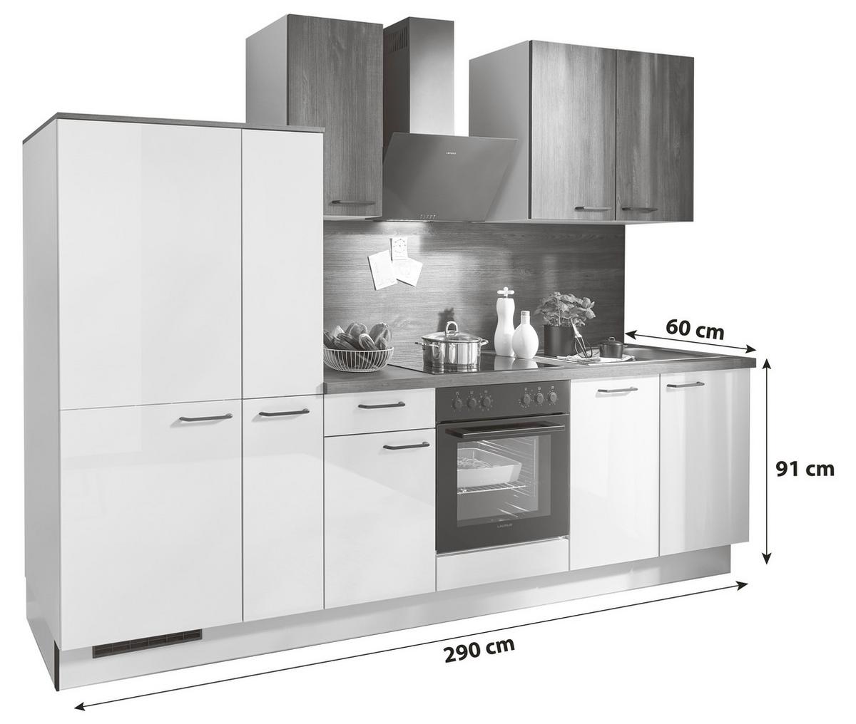 KÜCHENBLOCK PN215/PN100 - Eiche dunkel/Hellgrau, Basics, Holzwerkstoff (290cm) - Pino