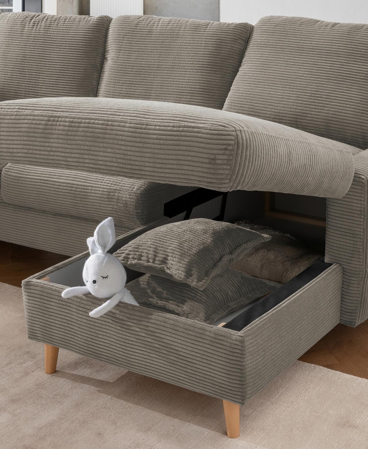 Ecksofa Valentina - Graubraun/Naturfarben, Design, Textil (228/150cm) - P & B