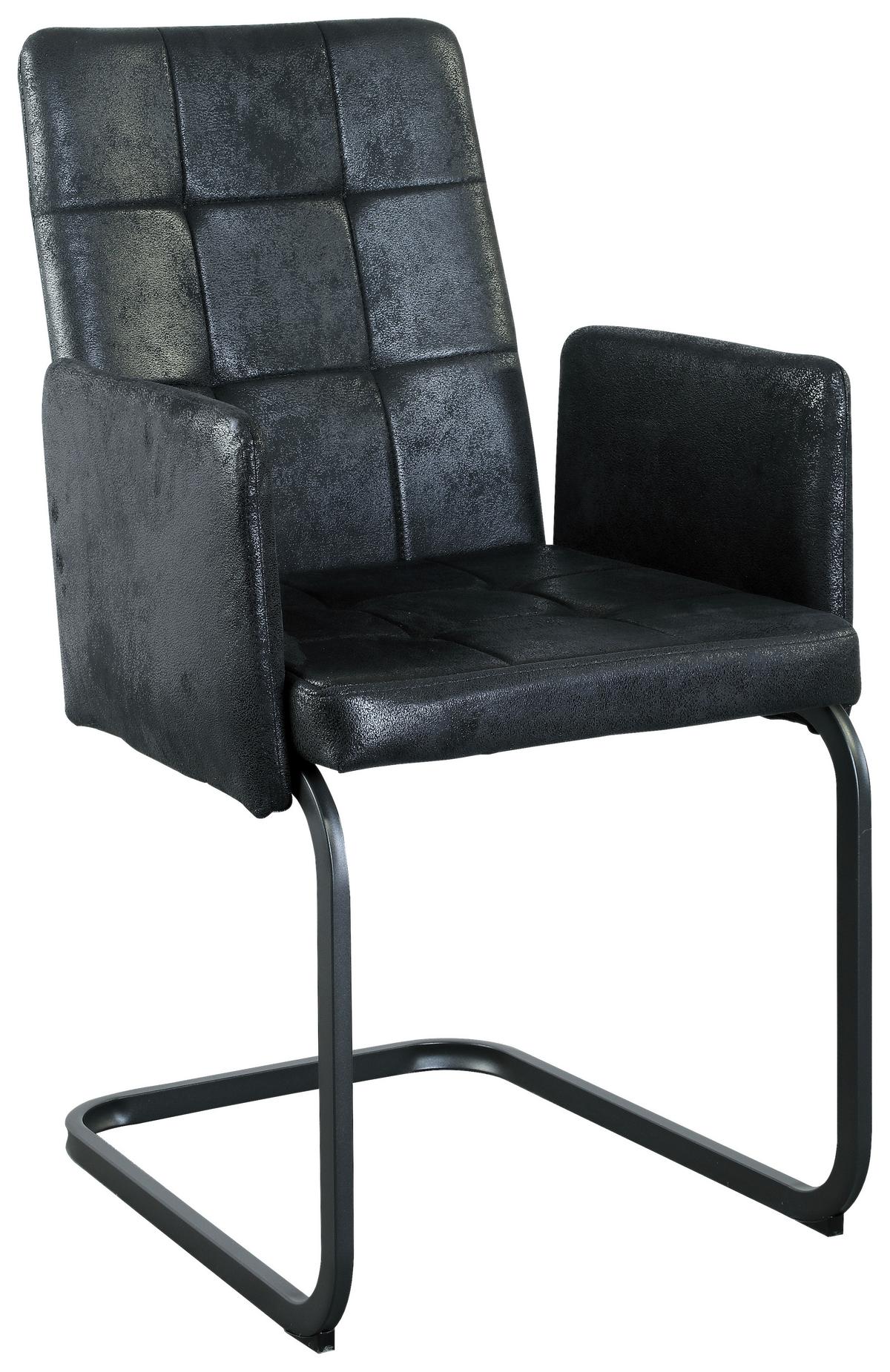 Armlehnstuhl Bordal Schwarz Gepolstert - Schwarz, MODERN, Textil/Metall (52/91/59,5cm) - MID.YOU