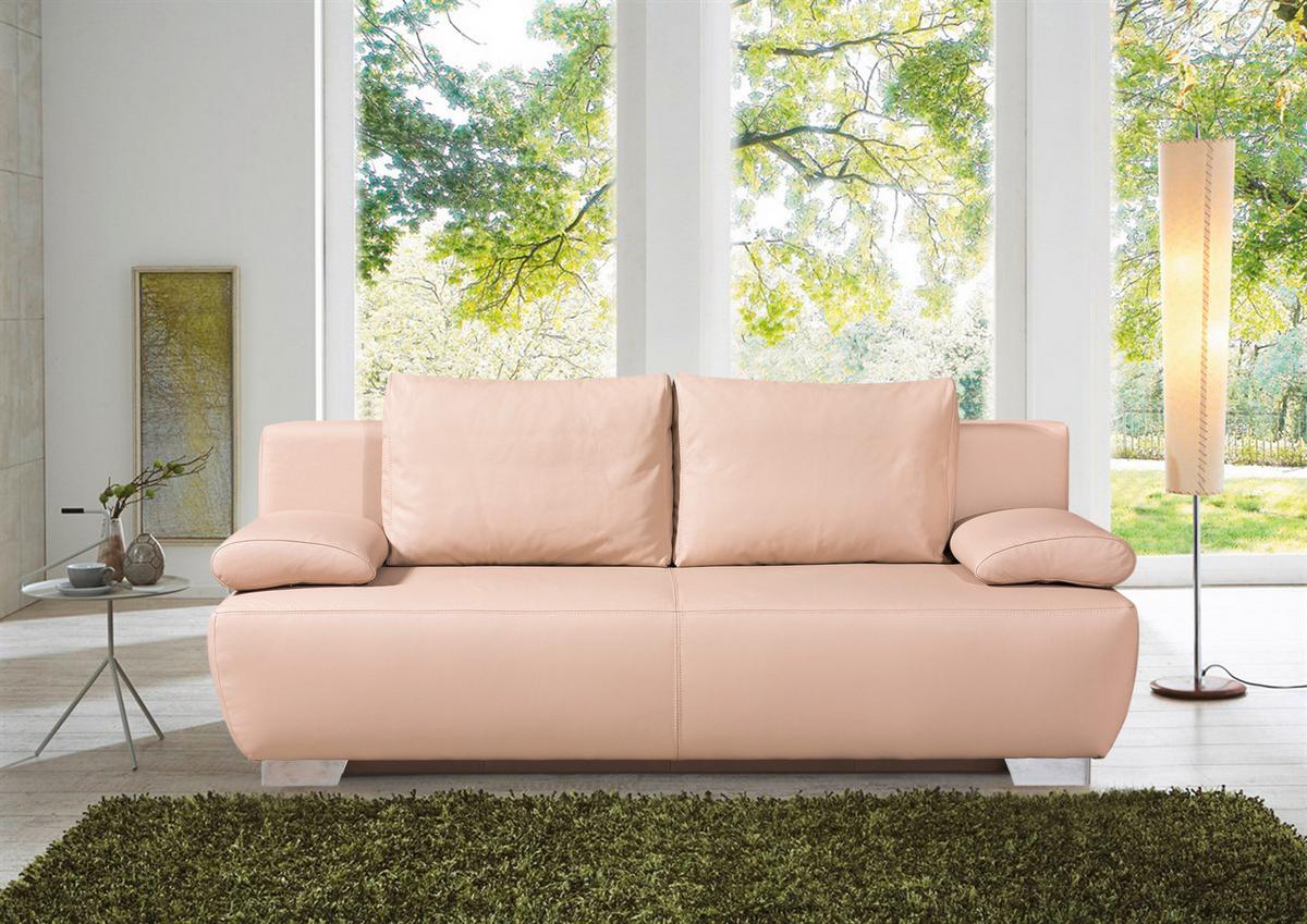 Schlafsofa mit Kissen Nikita Leder - Chromfarben/Beige, KONVENTIONELL, Leder (195/85/90cm) - Livetastic