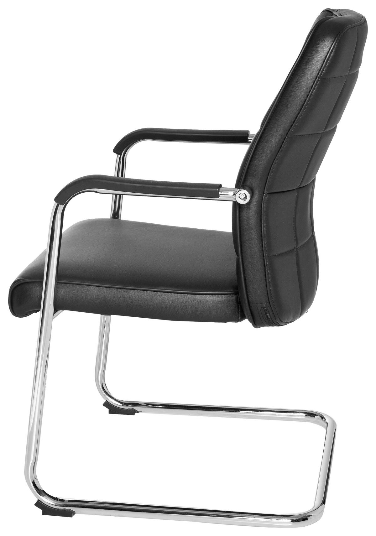 Besucherstuhl Flexo Lederlook Schwarz Bis 110 Kg - Chromfarben/Schwarz, MODERN, Kunststoff/Textil (55/94/43cm) - MID.YOU
