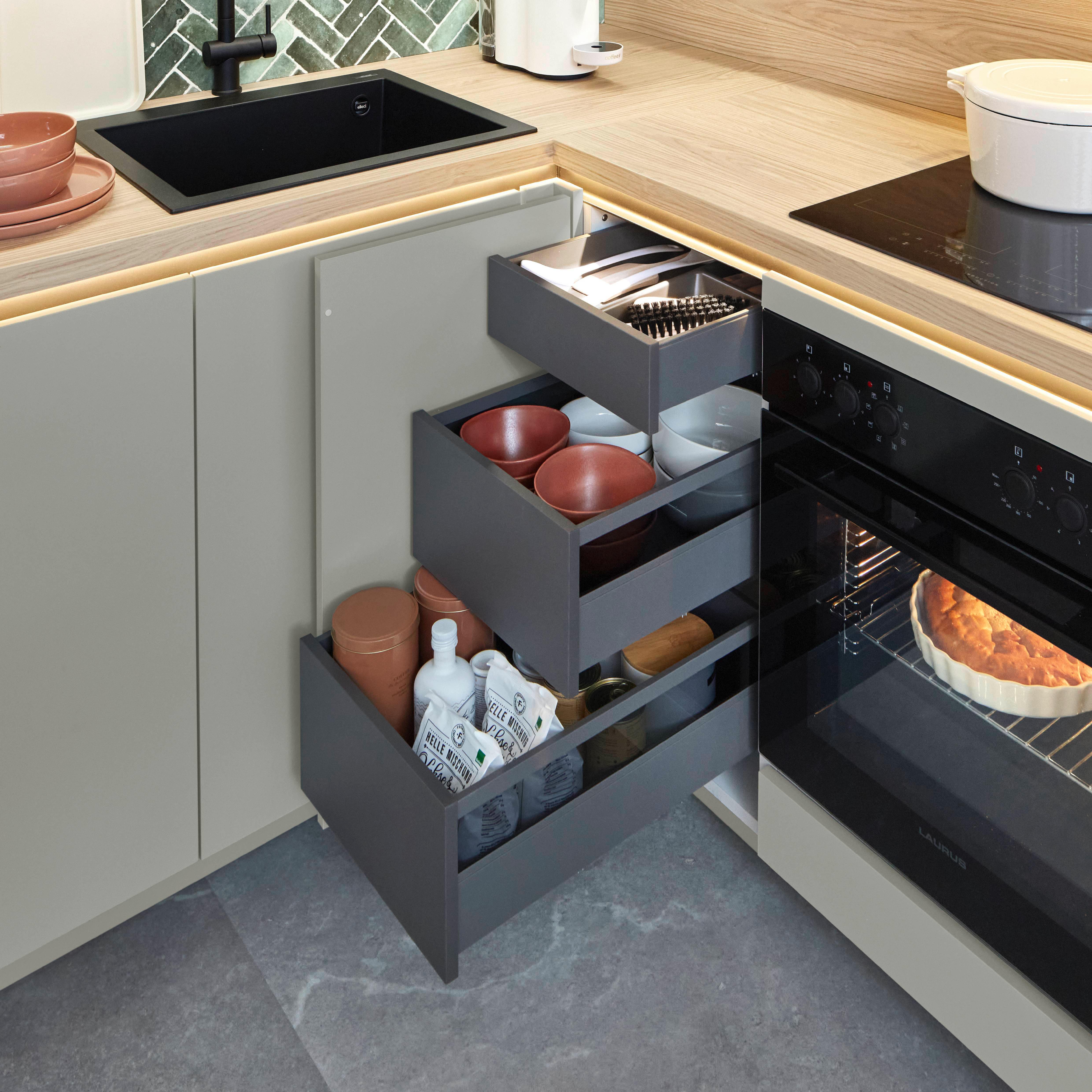 Eckküche Sidney/singapur - Sandfarben/Eichefarben, Basics, Holzwerkstoff (288/185cm) - Vertico