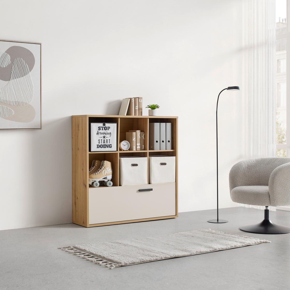 REGÁL CASA MIA - kašmírová/antracitová, Konventionell, kov/kompozitné drevo (120/121/36cm)