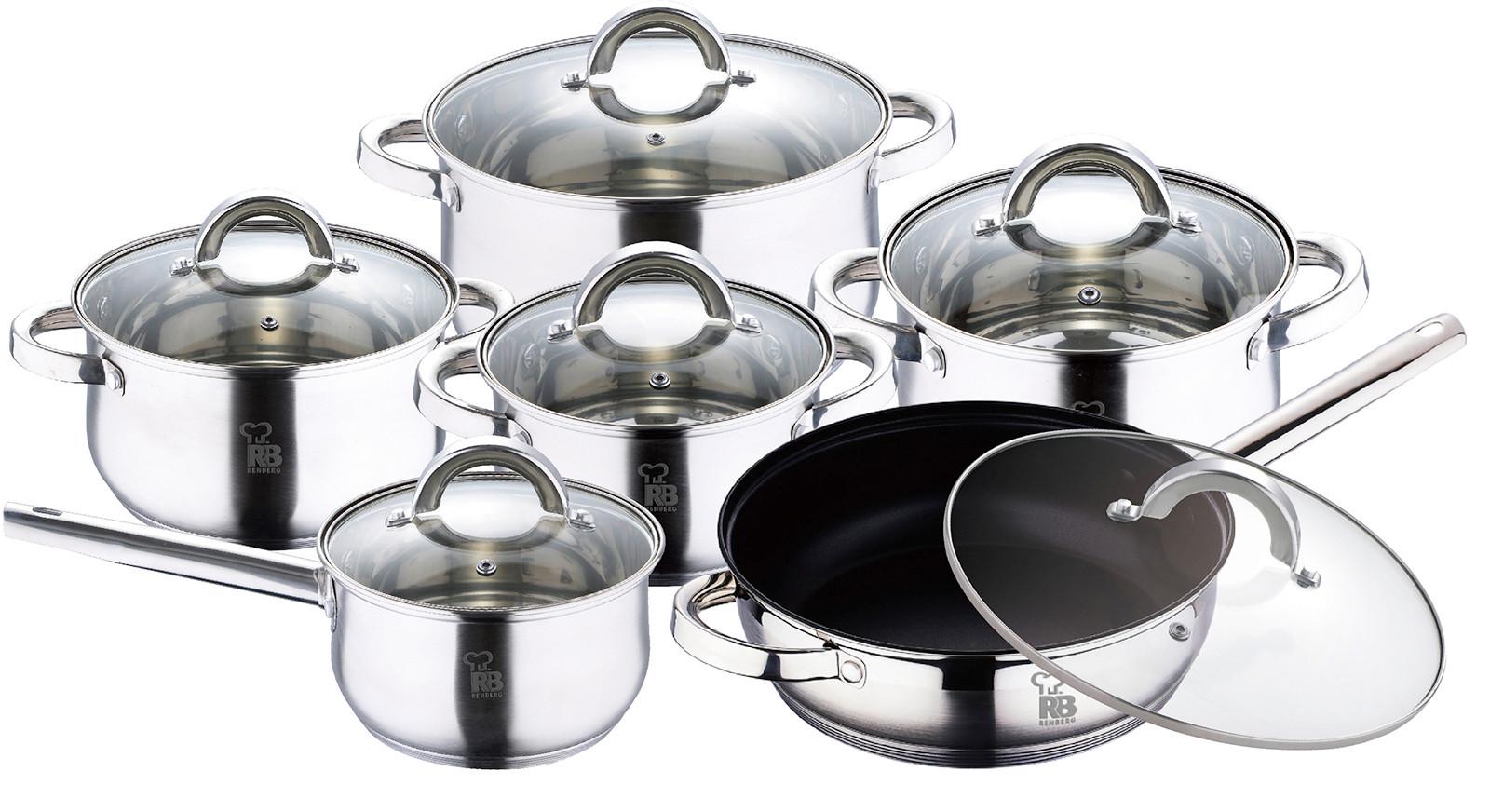 Sada hrnců 12-dílná - barvy stříbra/čiré, Konvenční, kov/sklo - Mömax