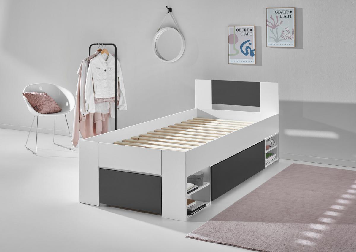 Ágykeret Azurro 90/200 Cm - antracit/fehér, Modern, faalapú anyag (90/200cm)