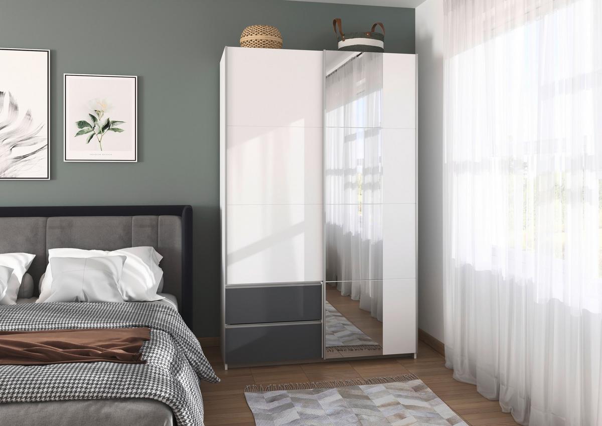 Schwebetürenschrank Stoke Grau Weiß B: 131 cm - Weiß/Grau, MODERN, Holzwerkstoff (131/210/59cm) - Rauch Möbel