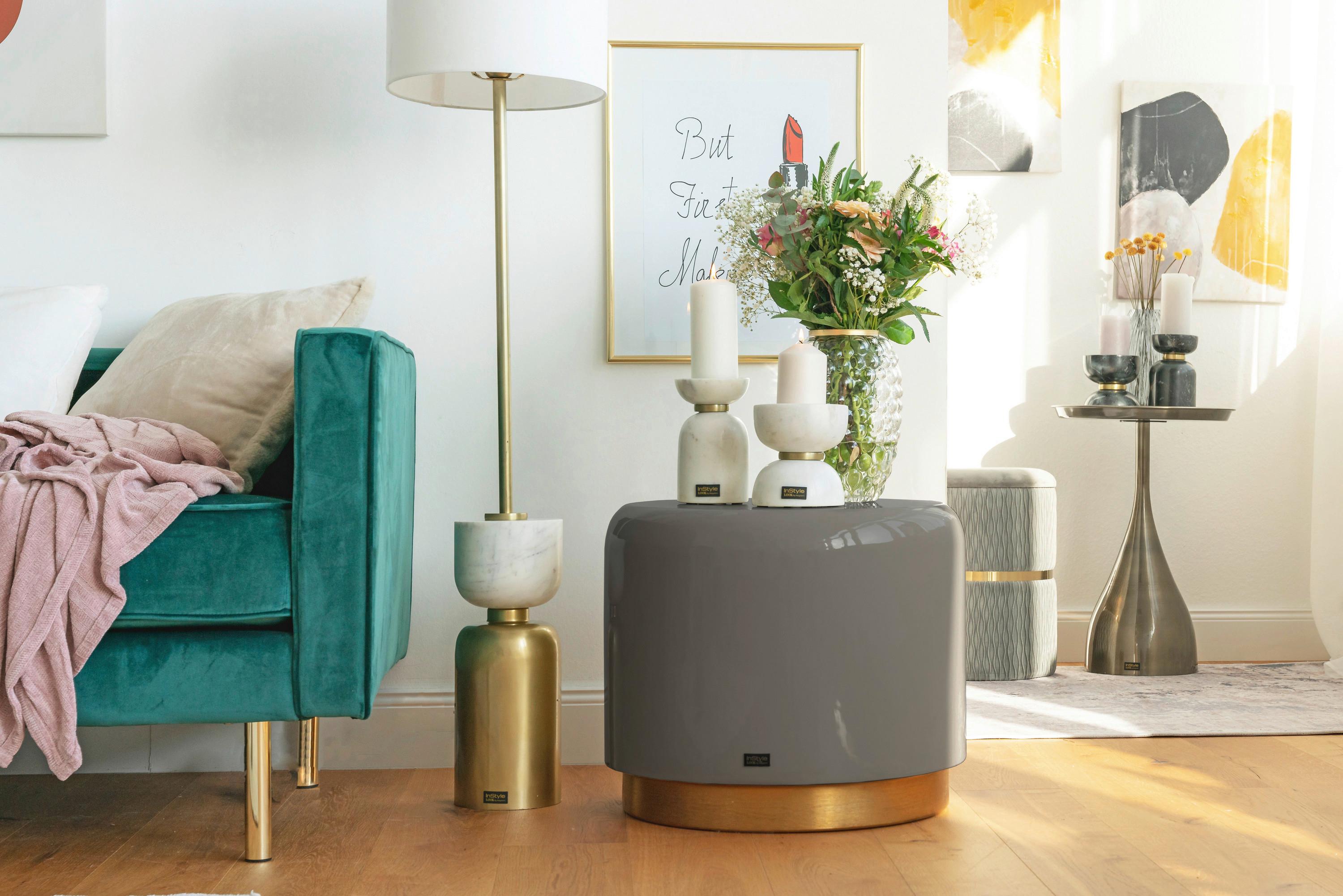 Hocker Artisse 250 Grau/goldfarben D: 51,5 Cm - Goldfarben/Grau, Design, Metall (51,5/43cm) - Kayoom