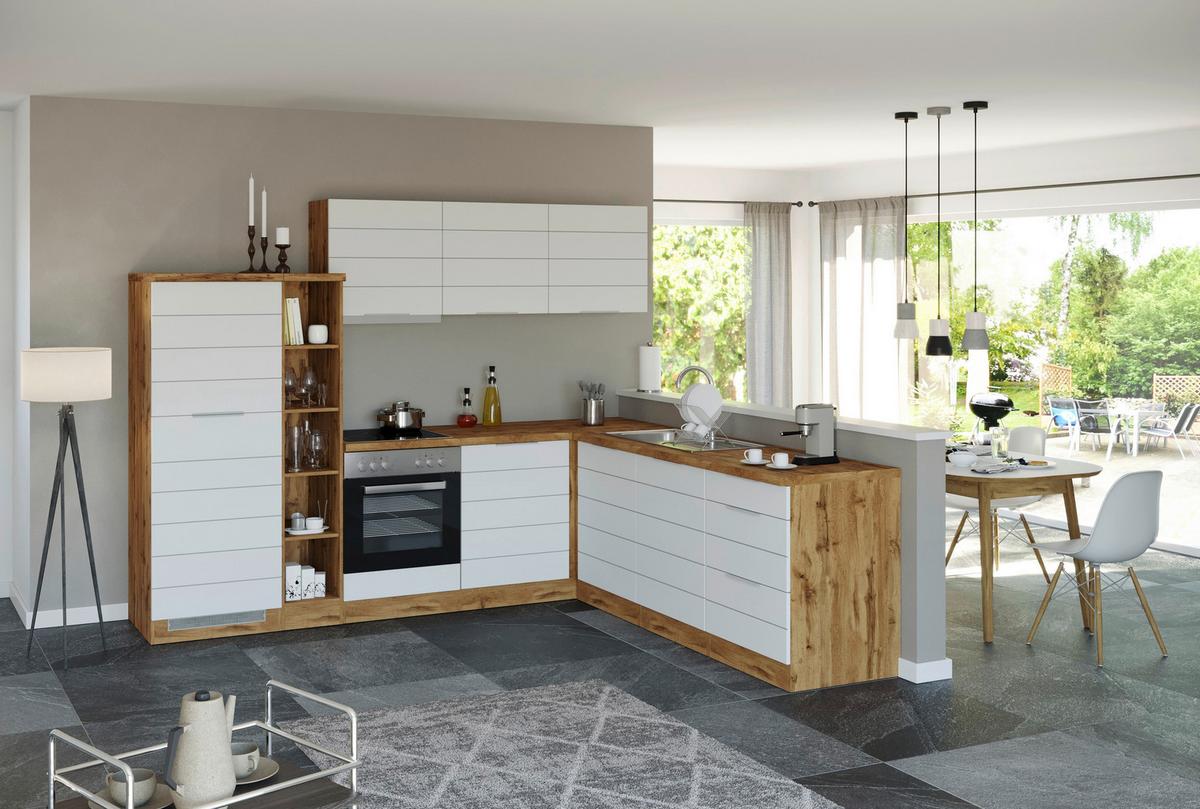 Eckküche Florenz ohne Geräte 240x270 cm Weiß/Eichefarben - Eiche Wotan/Weiß, Design, Holzwerkstoff (240/270cm) - Held