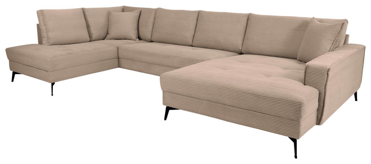 Wohnlandschaft Zero Braun U-Form 195x362x173cm - Graubraun/Schwarz, Trend, Textil (195/362/173cm)