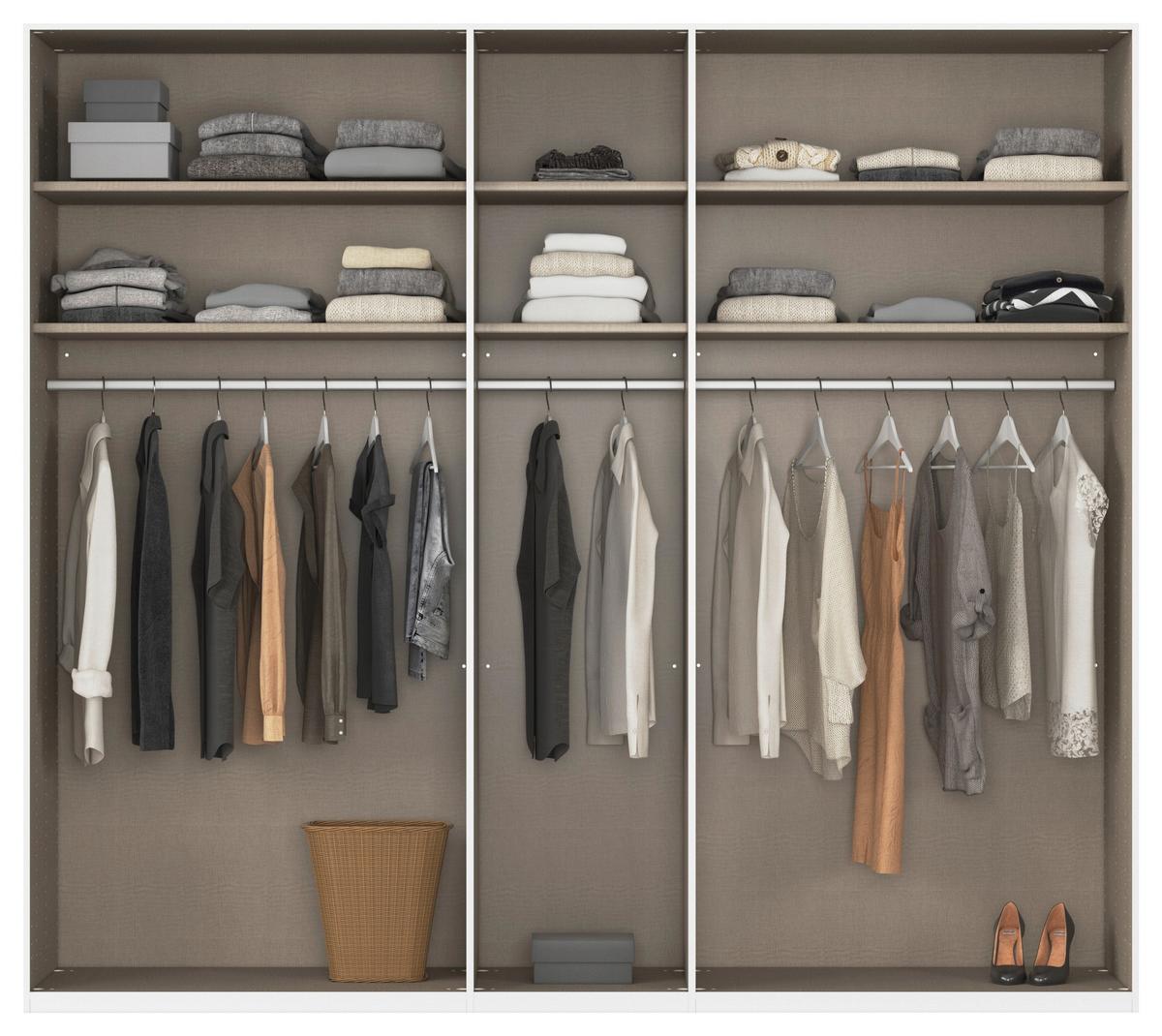 Drehtürenschrank Versity-D Eiche Dekor/Marmoroptik 5-Trg - Silberfarben/Weiß, Trend, Holzwerkstoff (226/229/54cm) - James Wood