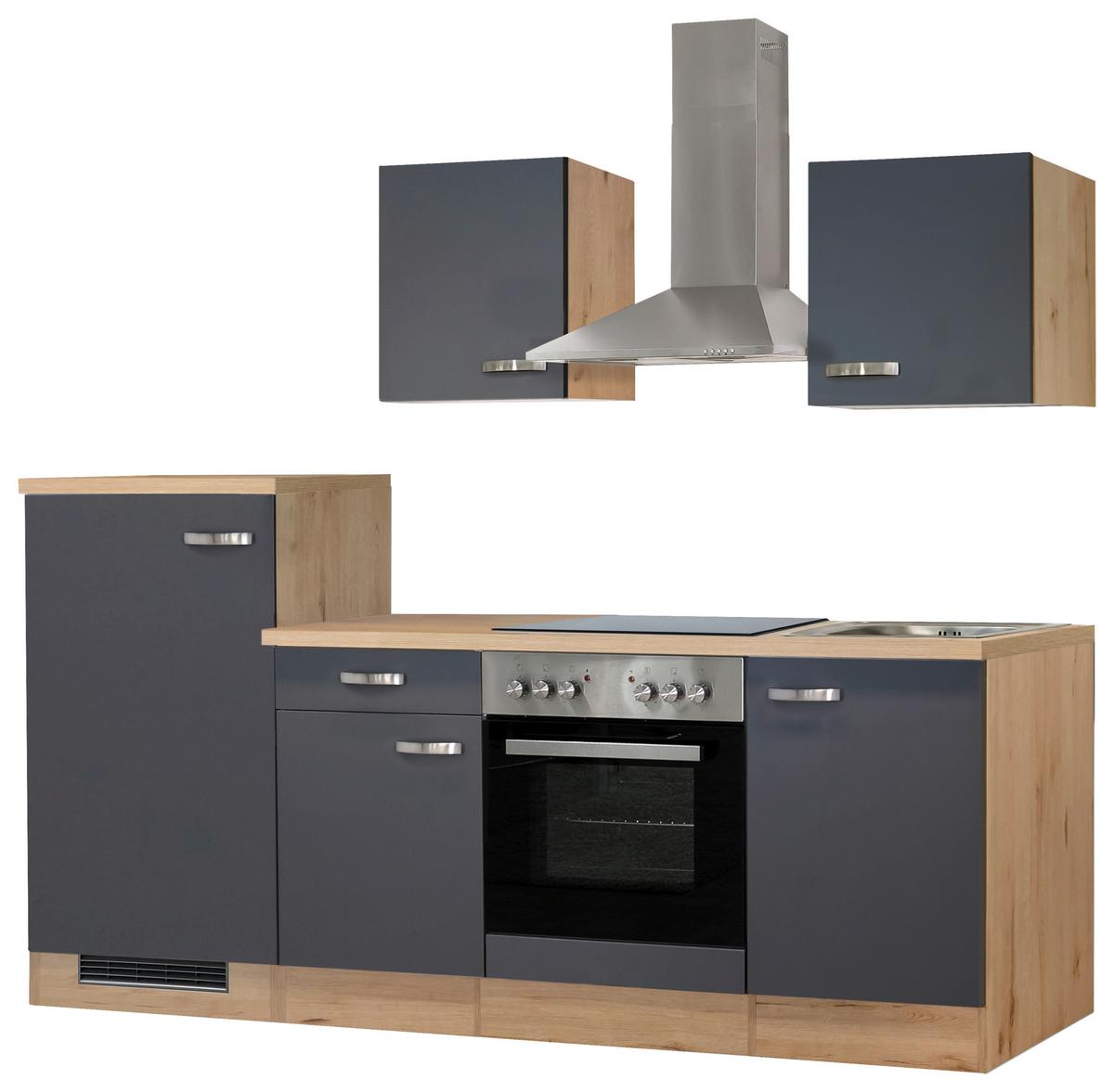 Kuchyňský blok SHADOW vč.4 spotřebičů, šířka 220 cm - dub San Remo/tmavě šedá, Moderní, kov/kompozitní dřevo (220/200/60cm)