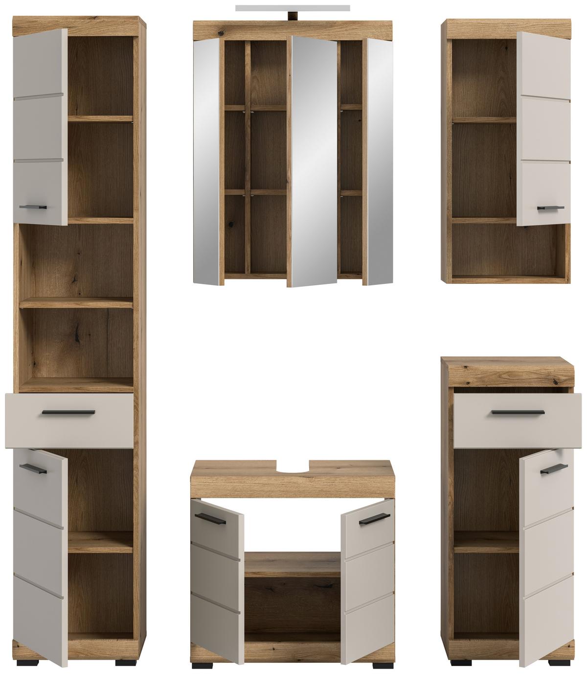 Badezimmer Scout Kaschmir/Naturfarben B: 134 cm - Kaschmir/Schwarz, MODERN, Glas/Holzwerkstoff (134cm) - MID.YOU