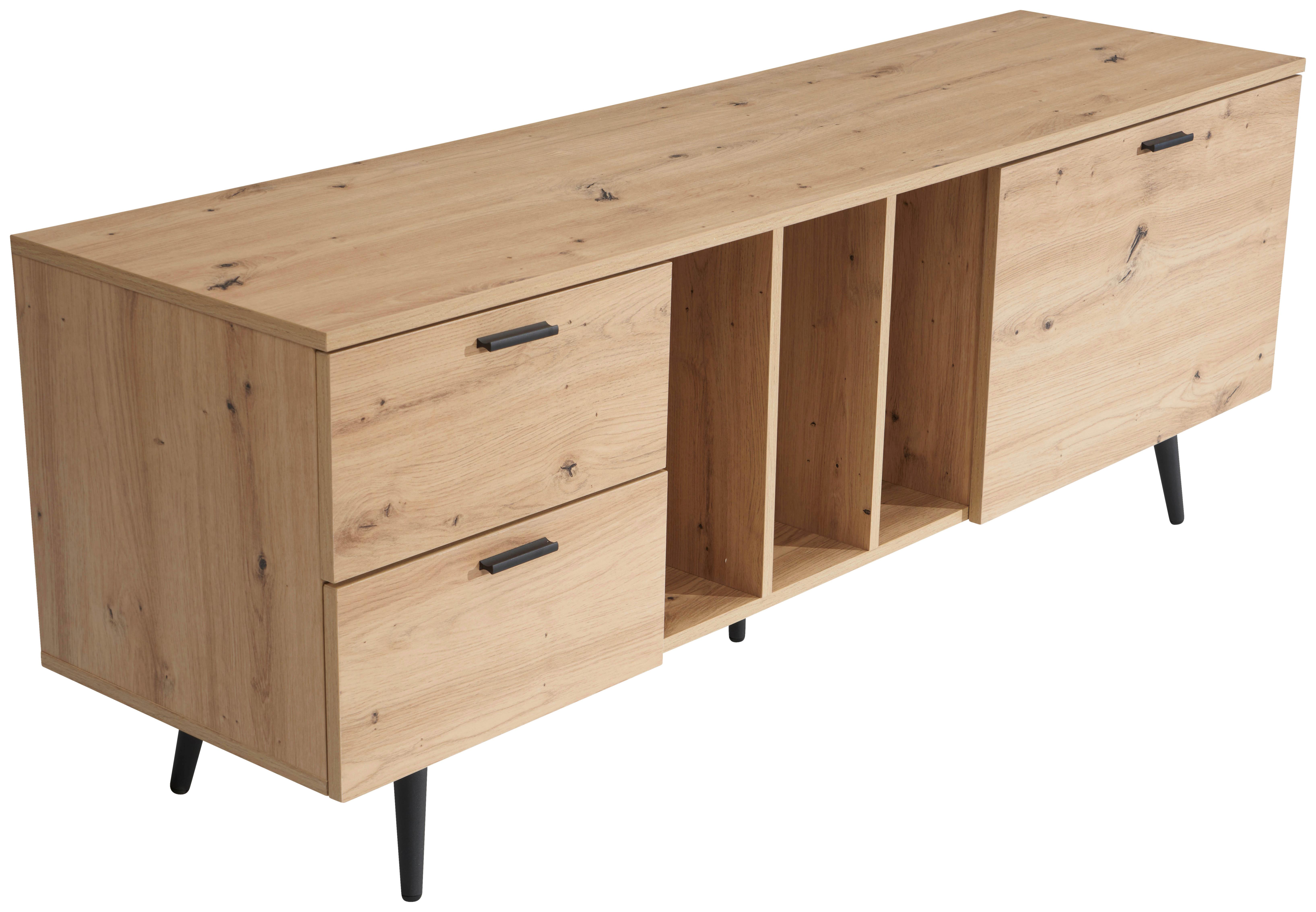Nízka komoda dekor dub - čierna/farba duba, Design, kov/kompozitné drevo (150/55/40cm) - Livetastic