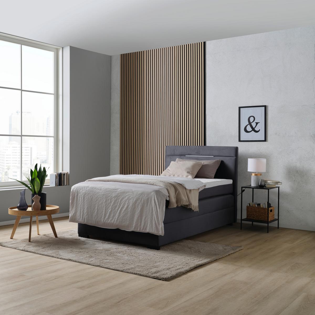 Boxspringbett Mit Topper & Bettkasten 100x200 Cm Tommy - Graphitfarben/Schwarz, MODERN, Holzwerkstoff/Textil (100/200cm)