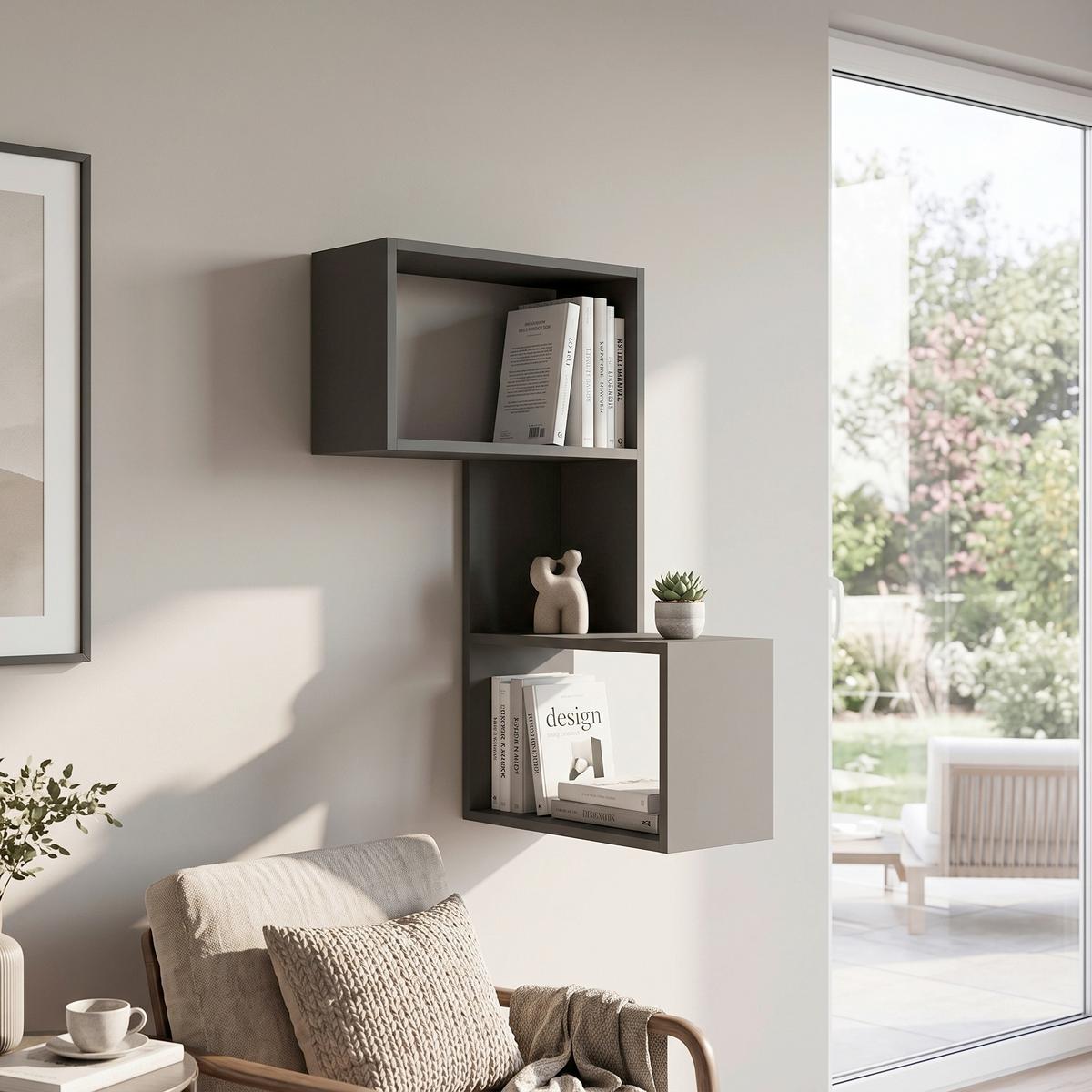 WANDBOARD PART REGAL - Anthrazit, Design, Holzwerkstoff (67/82/47cm) - Livetastic