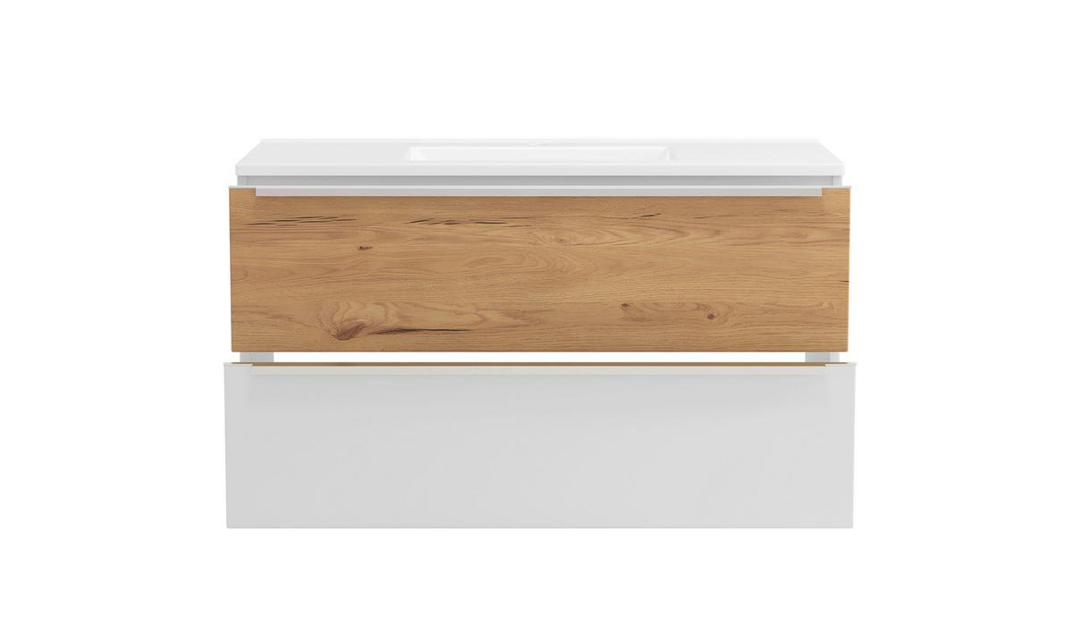 WASCHTISCHKOMBI Verona Weiß/Wildeiche B: 100cm - Wildeiche/Weiß, Trend, Holzwerkstoff/Stein (100/54/47cm) - Held