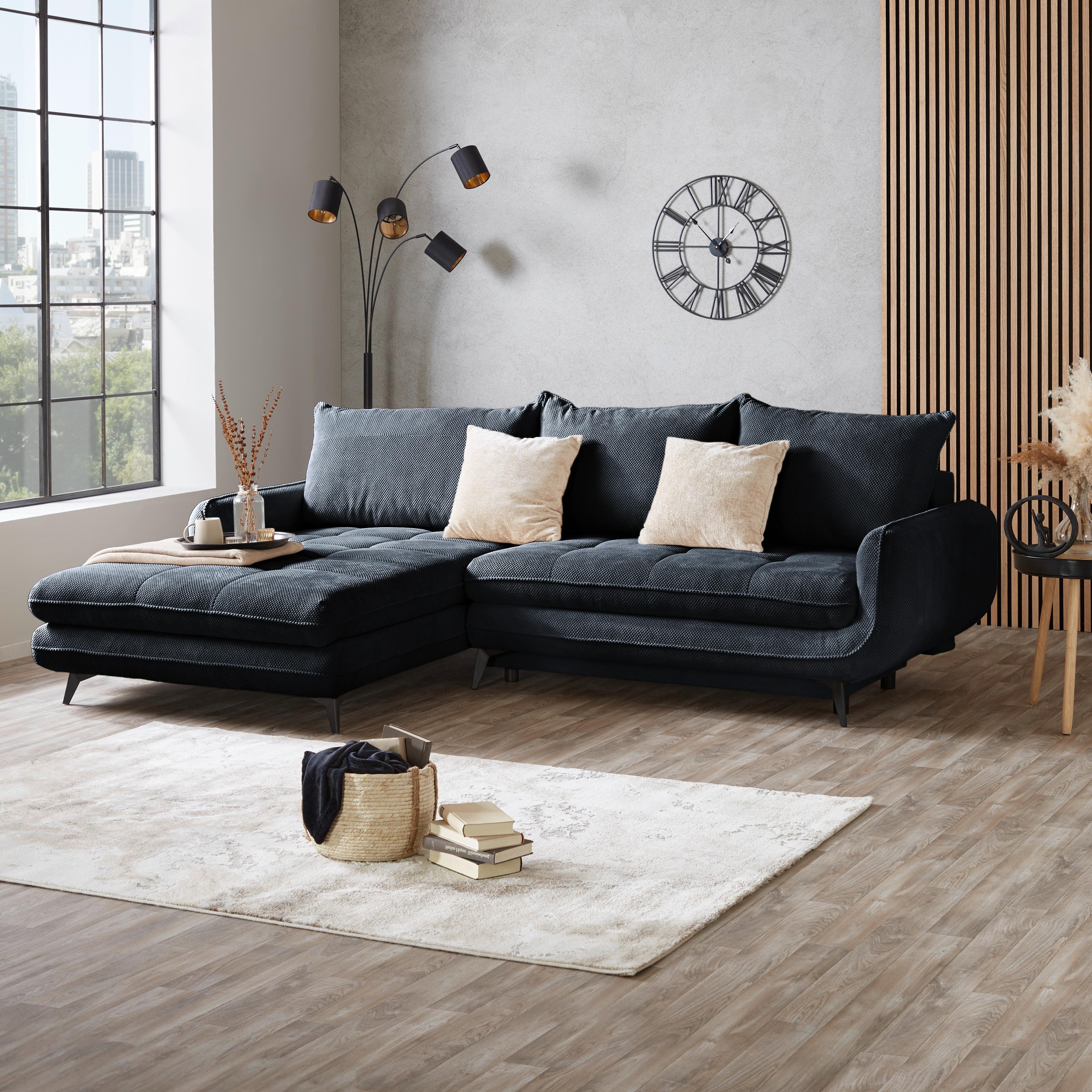 Ecksofa Mit Schlaffunktion & Bettkasten Wave Schwarz - Beige/Schwarz, MODERN, Textil (189/266cm)