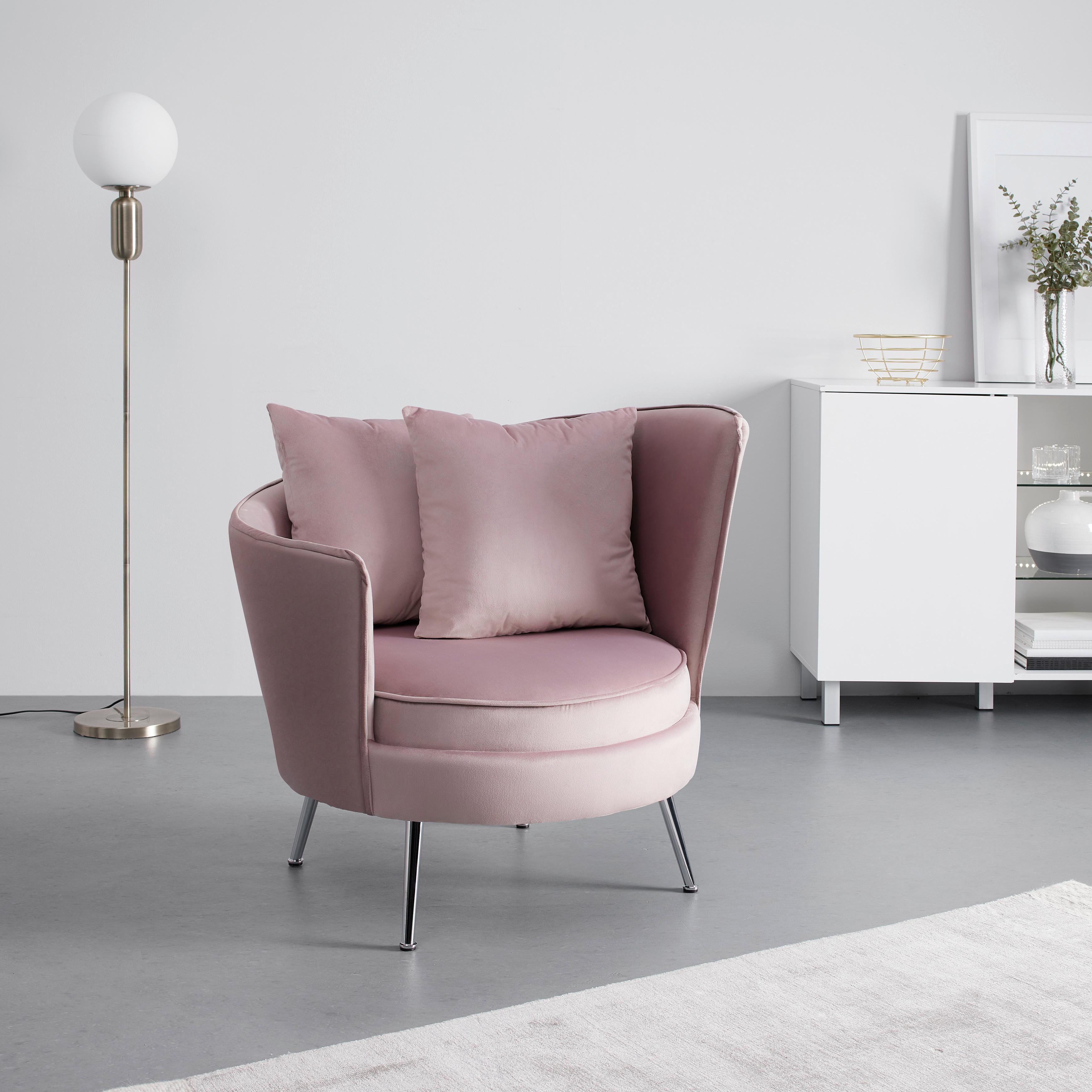 Kreslo Cherie Ružová - ružová/chrómová, Moderný, kov/textil (87/83/85cm) - Bessagi Home